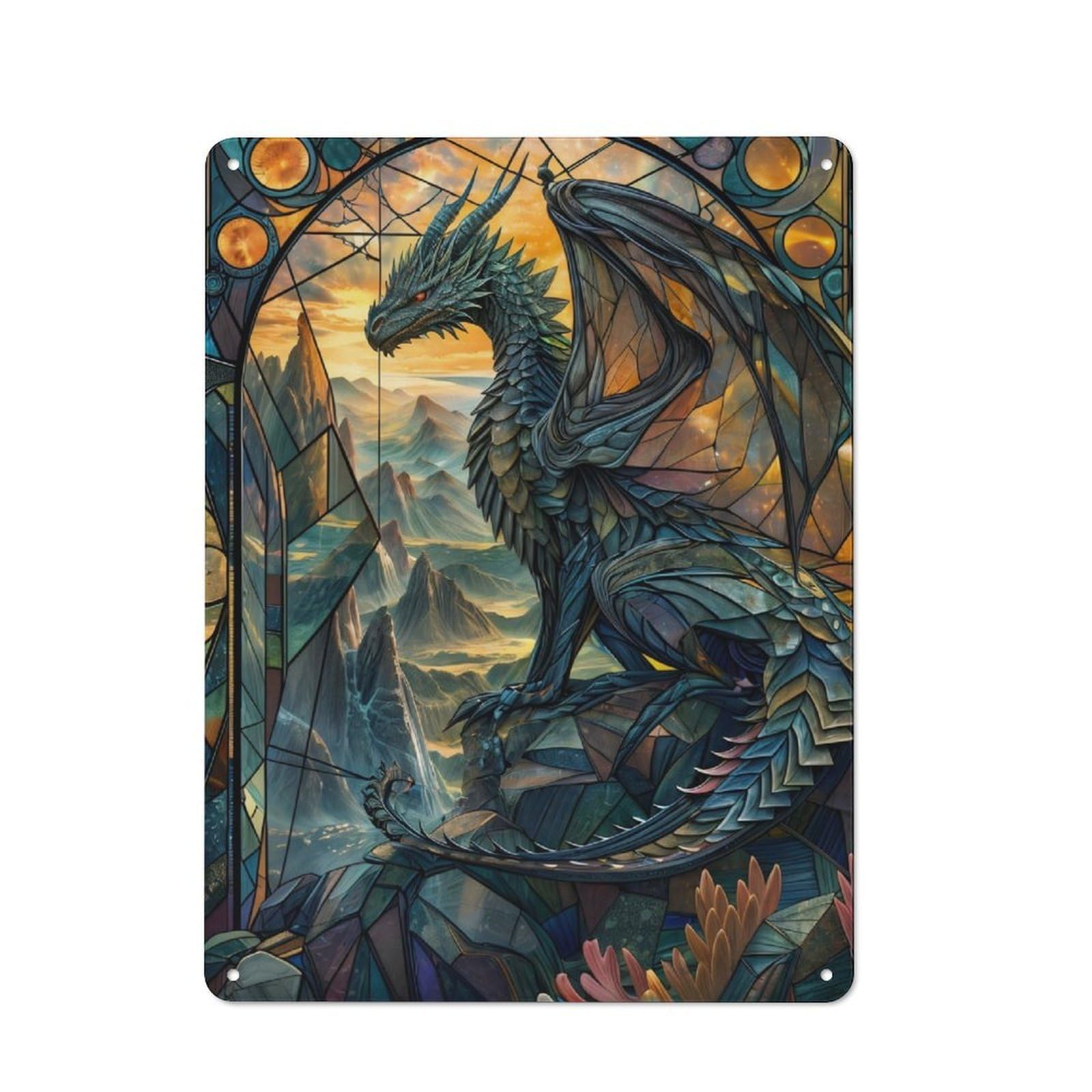 Junmoney Stained Tail Dragon Retro Tin Wall Plaque 40X30cm Featuring For Garage Wall, New Home Wall Decor For People Furnishing A Garage