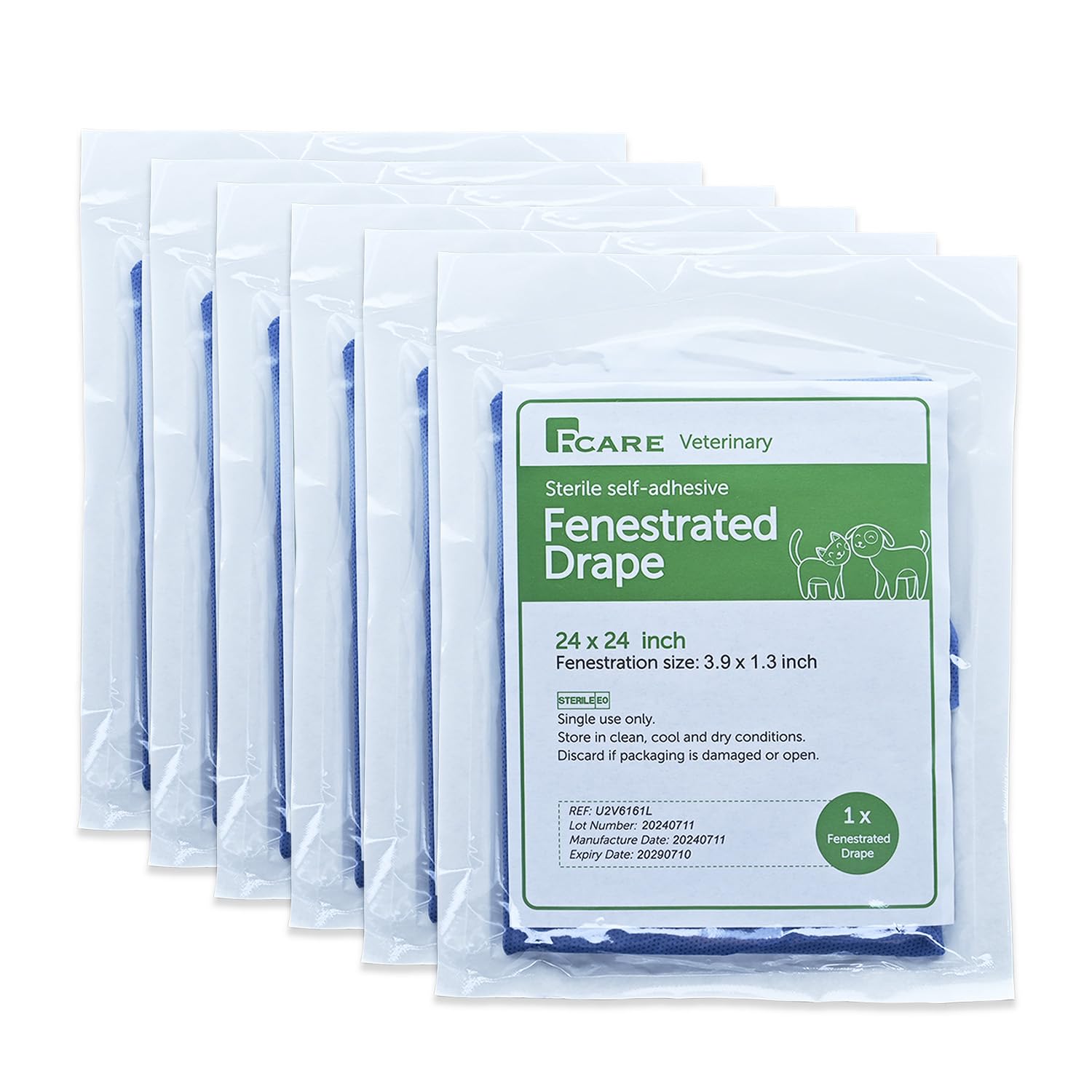 RCARE Vet Adhesive Fenestrated Surgical Drape Neuter Surgery Use for Cat|Dog Sterile Disposable (12 Pcak) (24''x24'' (12 Pack))