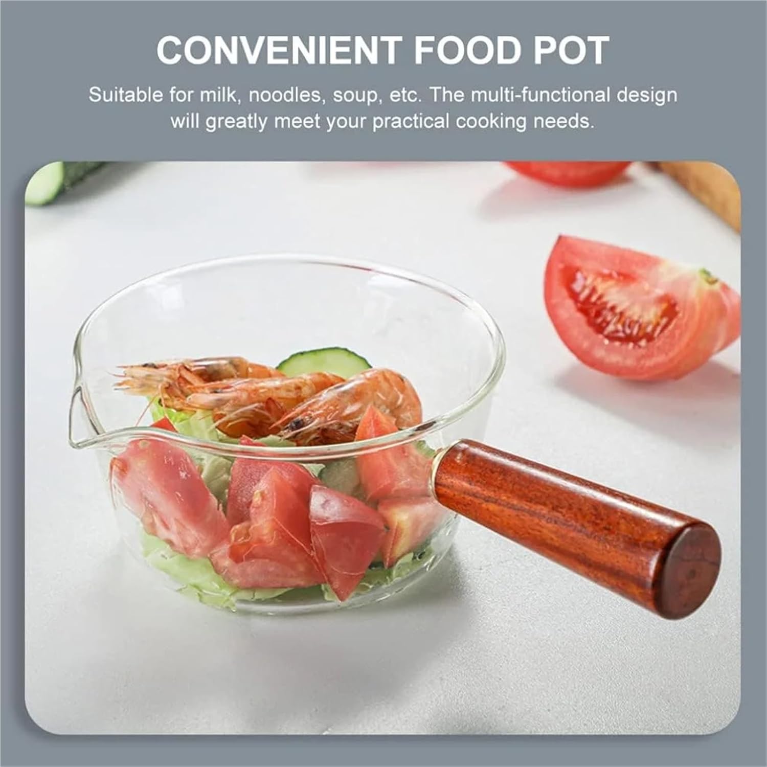 400/600ML Glass Cooking Pot Soup Milk Pot With Wooden Handle Cooking Pot Instant Noodle Pot Cookware Kitchen(400ml)