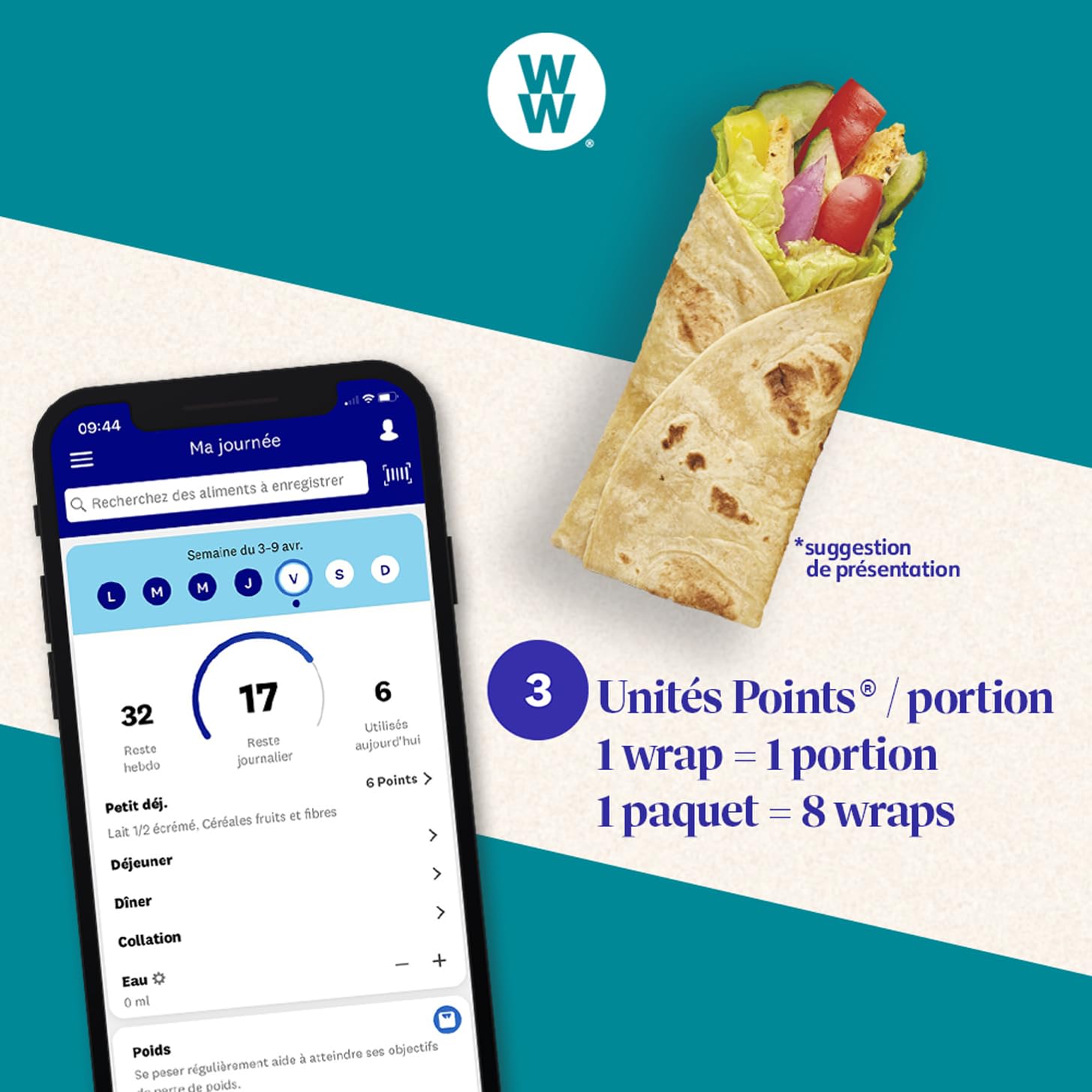 WW Wraps protéinés, Riches en protéines, Source de Fibres, 1 paquet de 8 wraps, 320g, 220281