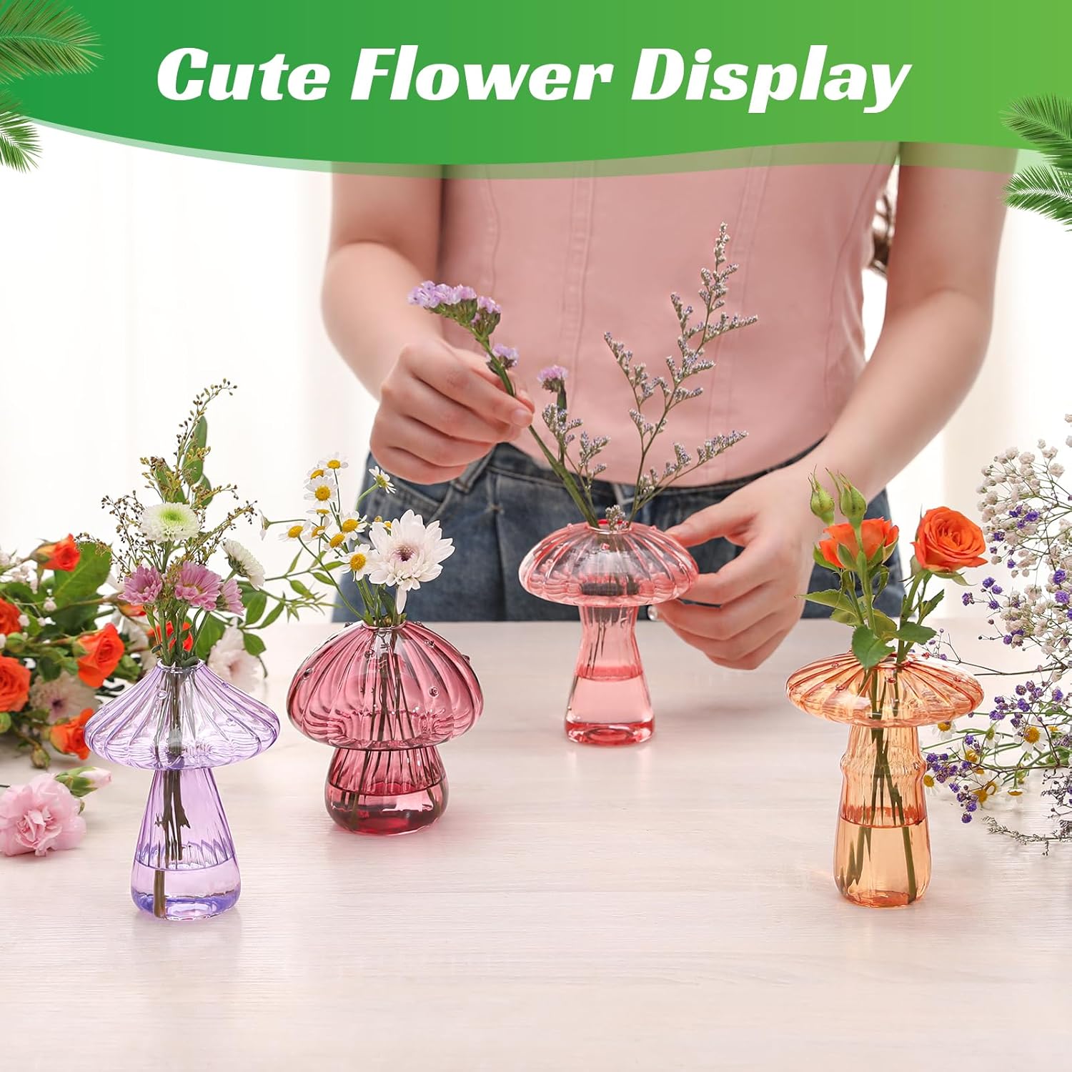 Mushroom Glass Vases for Indoor Plants, Set of 6 Colored Plant Propagation Stations, Mini Terrarium for Plants,Unique Small Hydroponic Pots for Flowers, Cute Decor Vase Gifts for Women - Image 3