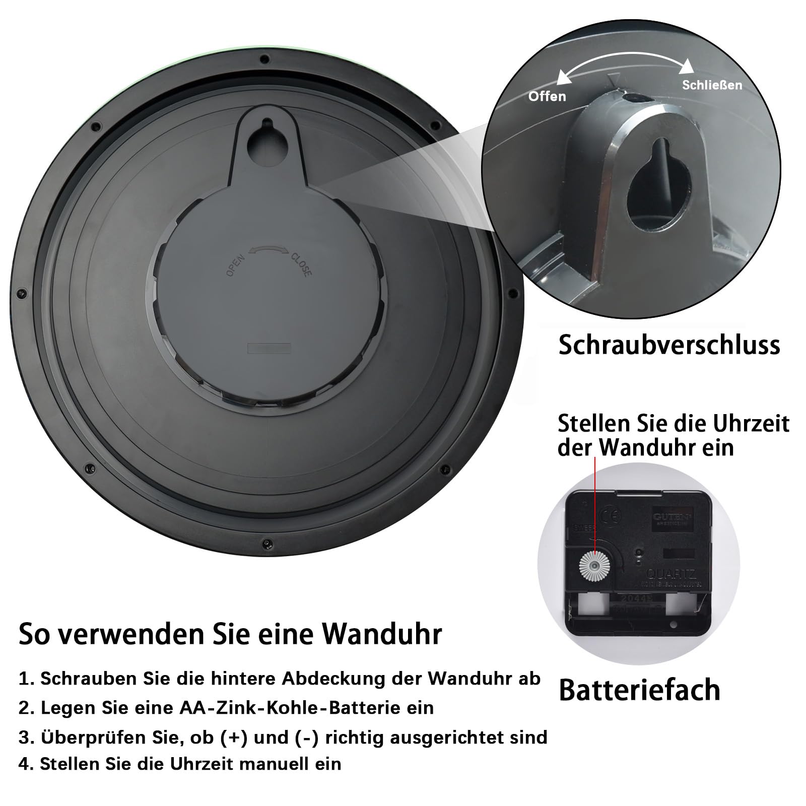 32 cm Outdoor Uhr Garten Wasserfest, Gartenuhr Außen Wetterfest, Leicht Ablesbare Lautlose Batteriebetriebene Runde Wanduhr für Draußen Pool Balkon Badezimmer (Schwarz)