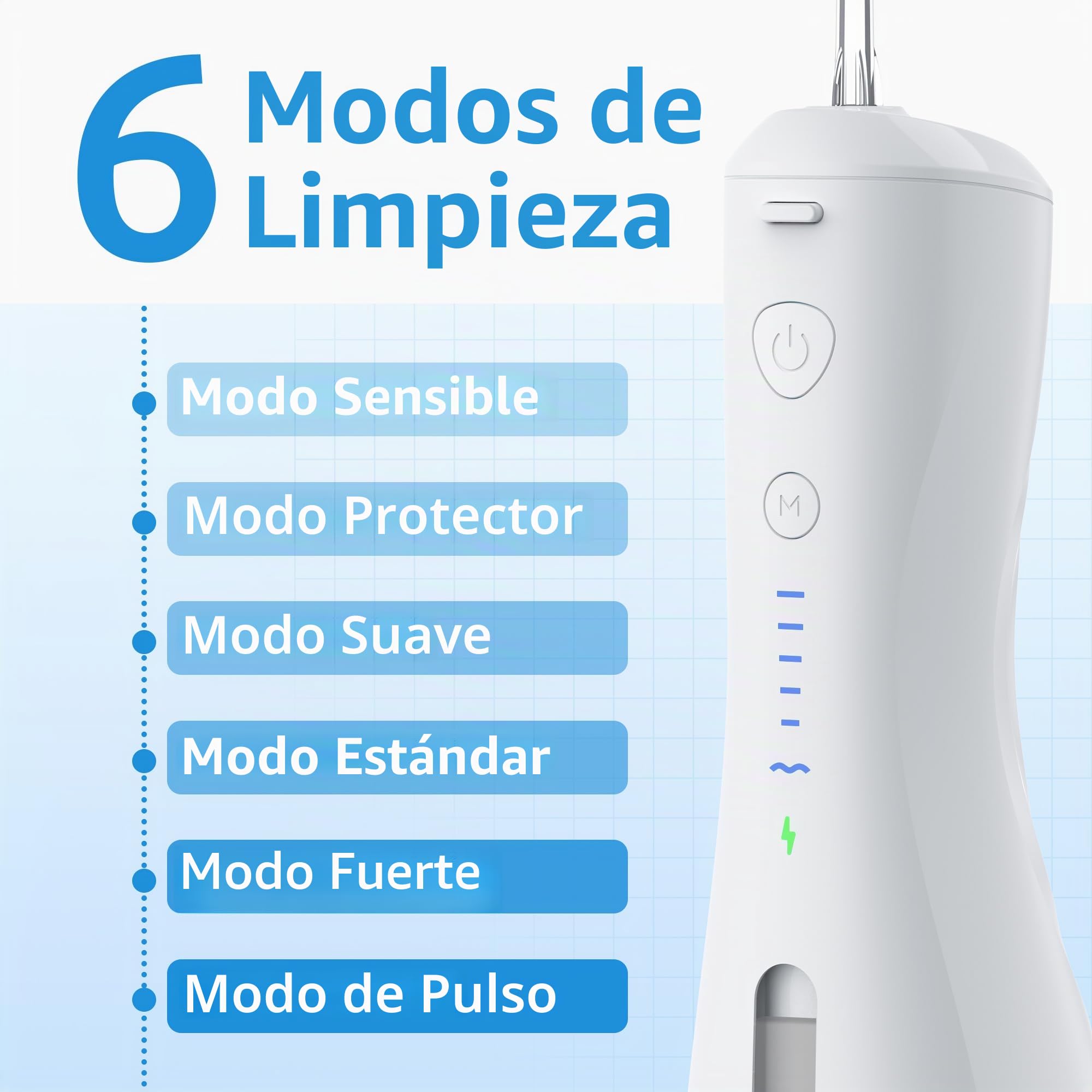Flosa de agua [Portable inalámbrico dental] 6 Modos e IPX7 oral recargable de agua recargable Dientes de agua de agua Picks Floss, uso del hogar para flores de agua para bridges/cuidados de encías.