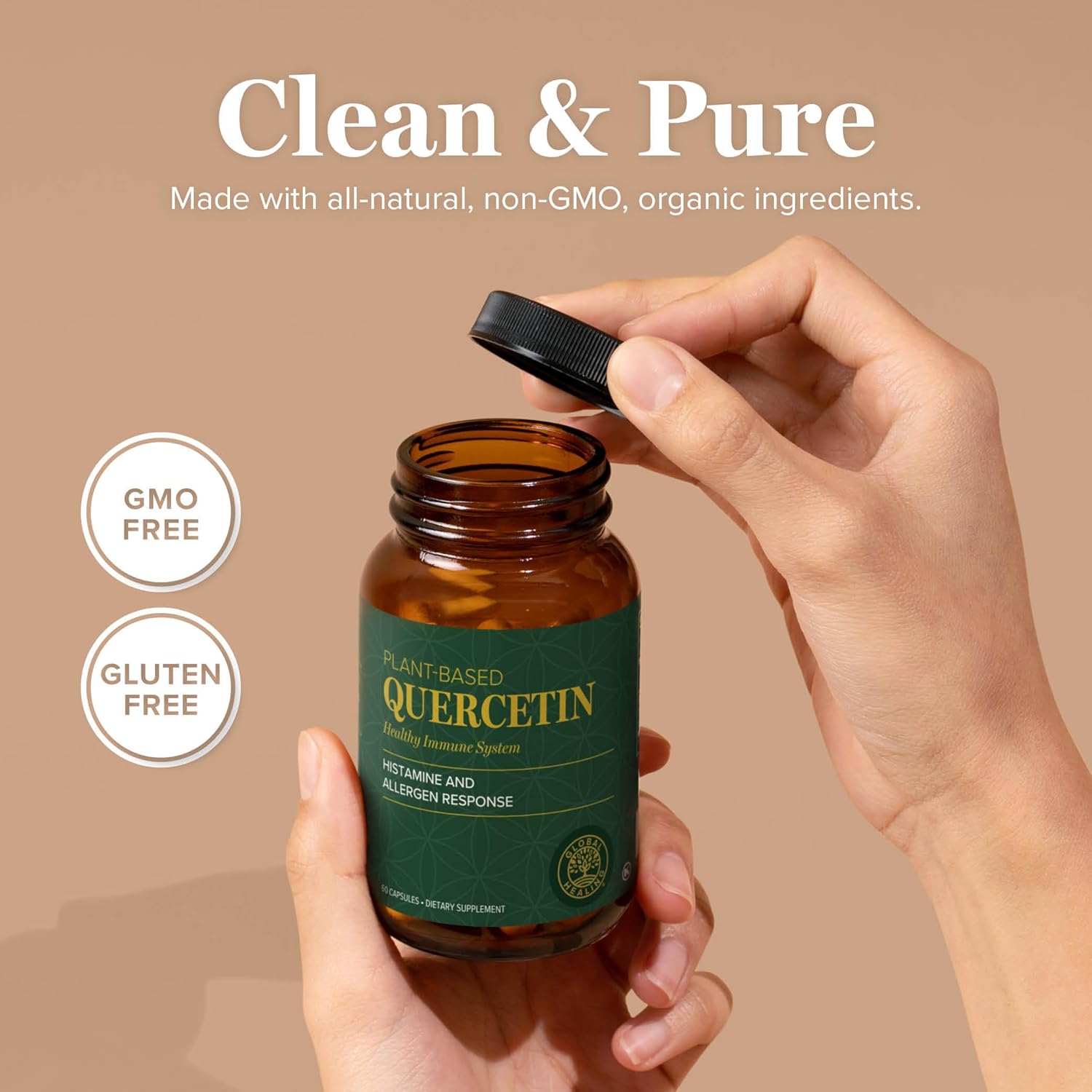 Global Healing Center Quercetin 250 mg Supplement to Support Immune System, Includes QuerceFIT Without Bromelain & Zinc (60 Capsules)