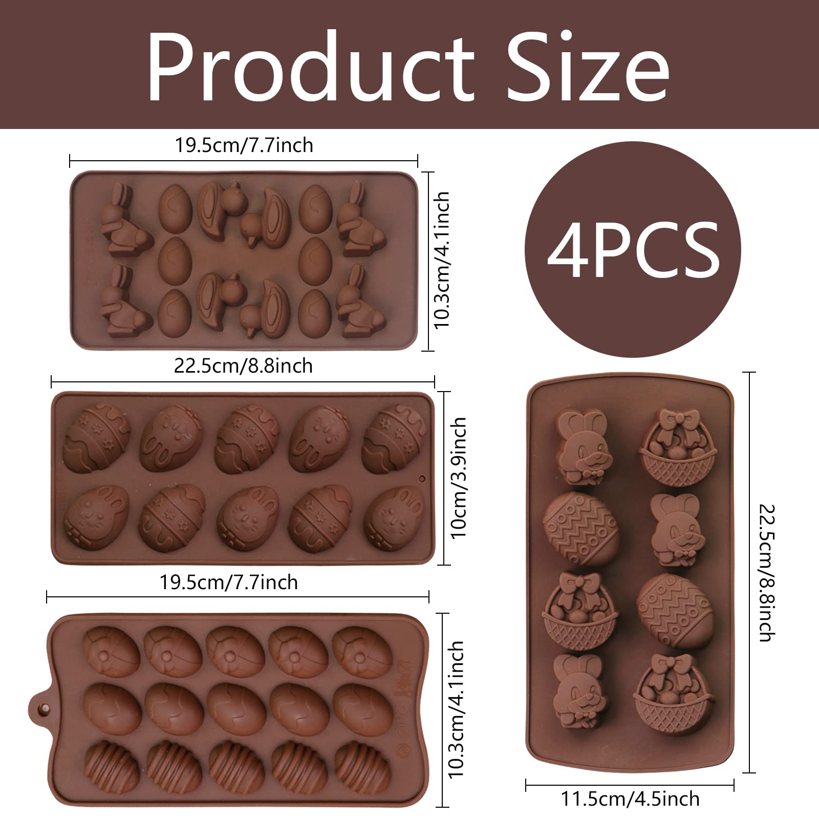 Stampi Per Cioccolatini Pasquali In Silicone - 4 Pezzi 3D Per Uova, Conigli, Pulcini - Foto 7