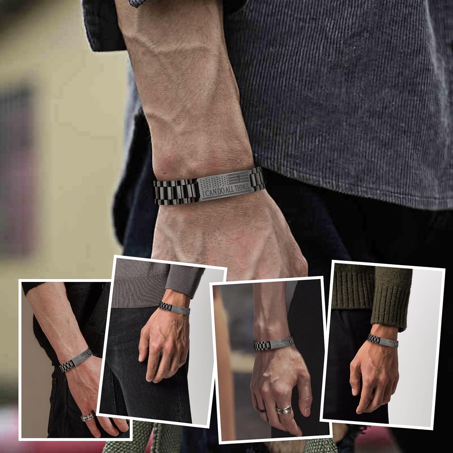 American Flag Bible Verse Bracelet for Men Cross Inspired Christian Stainless Steel Straps Watch Band Adjustable Link Cross Bracelet Faith Christian Religious Jewelry Gifts Christmas Valentine - Image 4