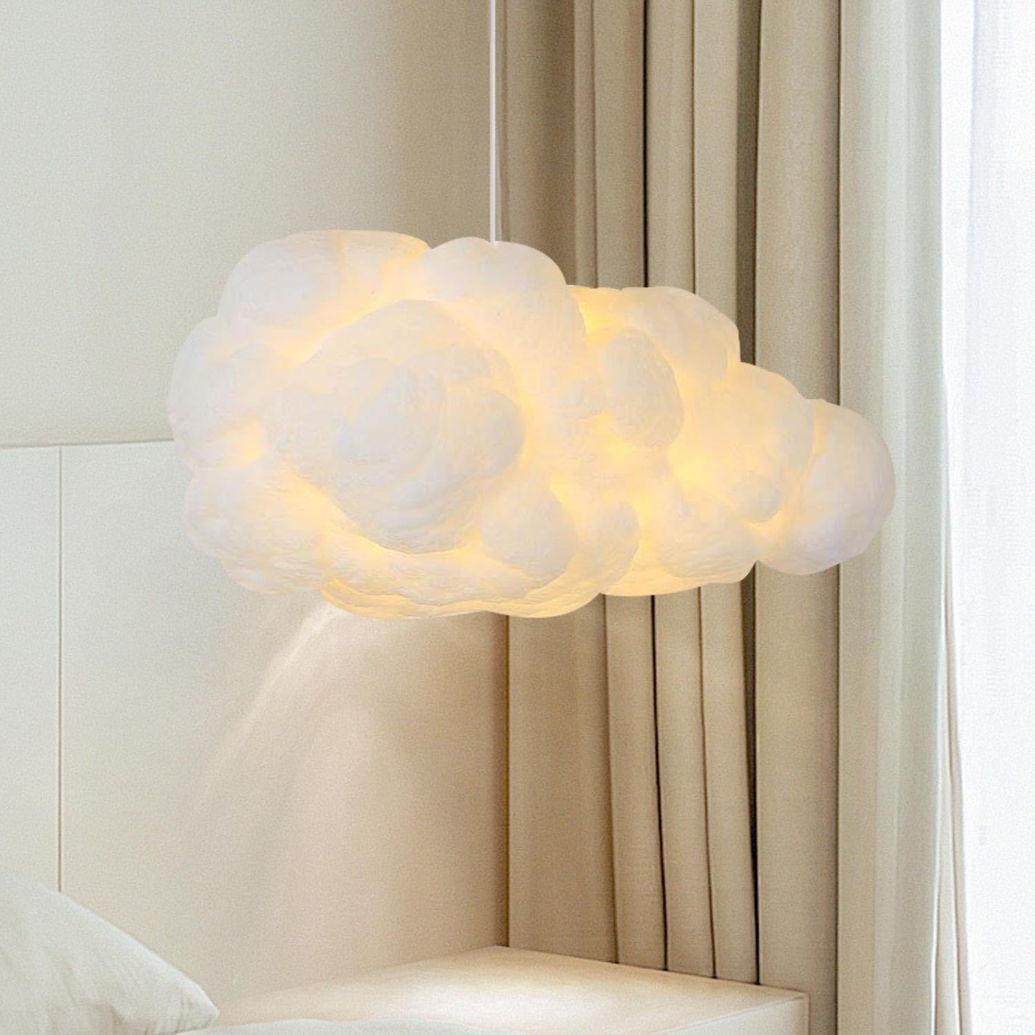 Cloud Pendant Hanging Light Fixture, Modern Fluffy Ceiling Lighting Chandelier, White Lamp Shade Lampshade for Children Girls Kids Living Room (60cmx30cm)