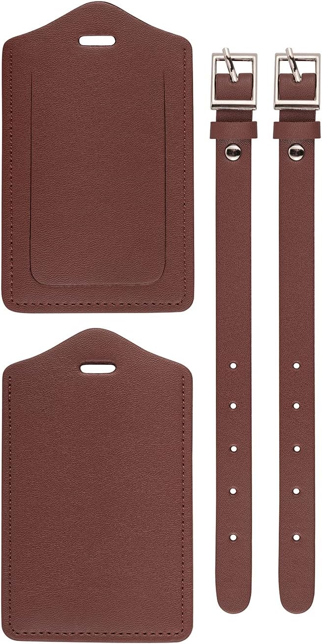 [2 Pack] Luggage Tags, Leather Case Luggage Bag Tags Travel Tags for Travel Bag Suitcase (Brown) - Image 6