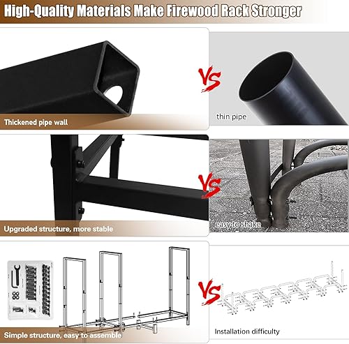 Miniatura 8 de KYATE Estante de leña para exteriores de 4 pies mejorado para almacenamiento de estufa de chimenea, troncos pesados, soporte apilador de madera