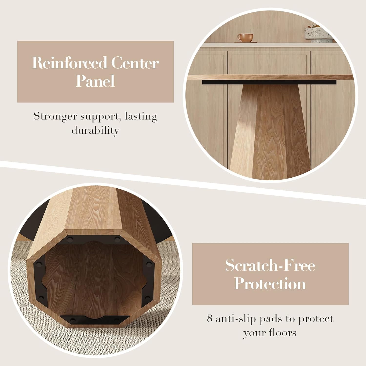 CIMOTA 39” Round Solid Wood Dining Table for 4-5 People, Modern Pedestal Kitchen Table with Octagon Base, Circle Tabletop/Natural Wood Grain Finish, for Dining Room/Kitchen/Small Space/Breakfast Nook