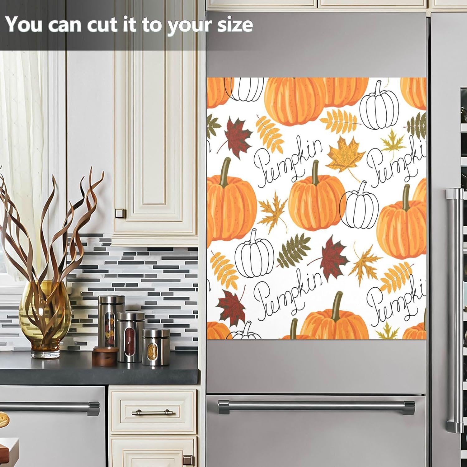 Pumpkin Leaf Fall Autumn Dishwasher Magnet Cover, Refrigerator Door Cover Magnectic Sticker Kitchen Panel Decal Appliances Decor 23x26inch