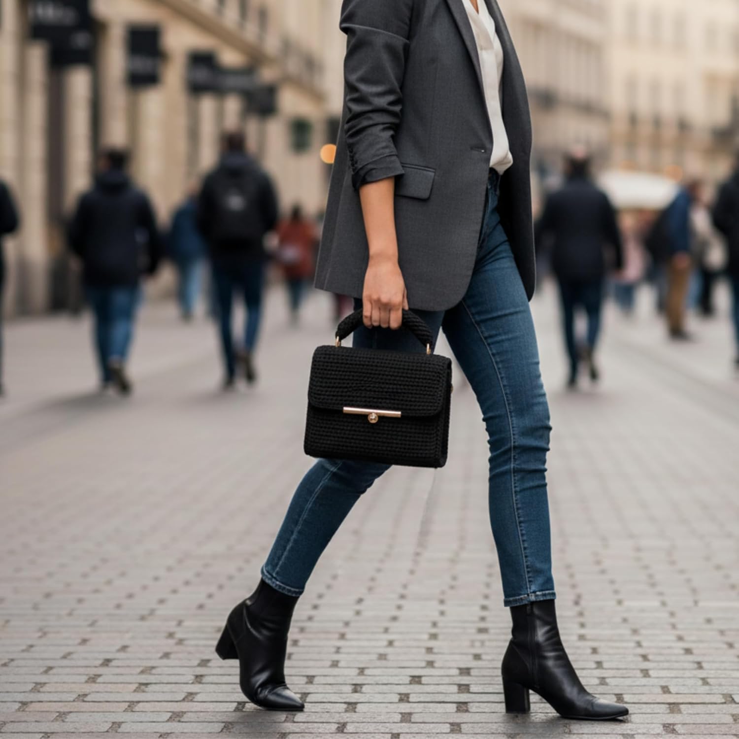 Craftilux Designer Handbags Shoulder Bag for Women I Premium Black Crochet Purse with Handle & Chain Strap I Handmade Trendy Clutch Purse | Small Crossbody Bags for Women | Ladies Work Bag - Image 3