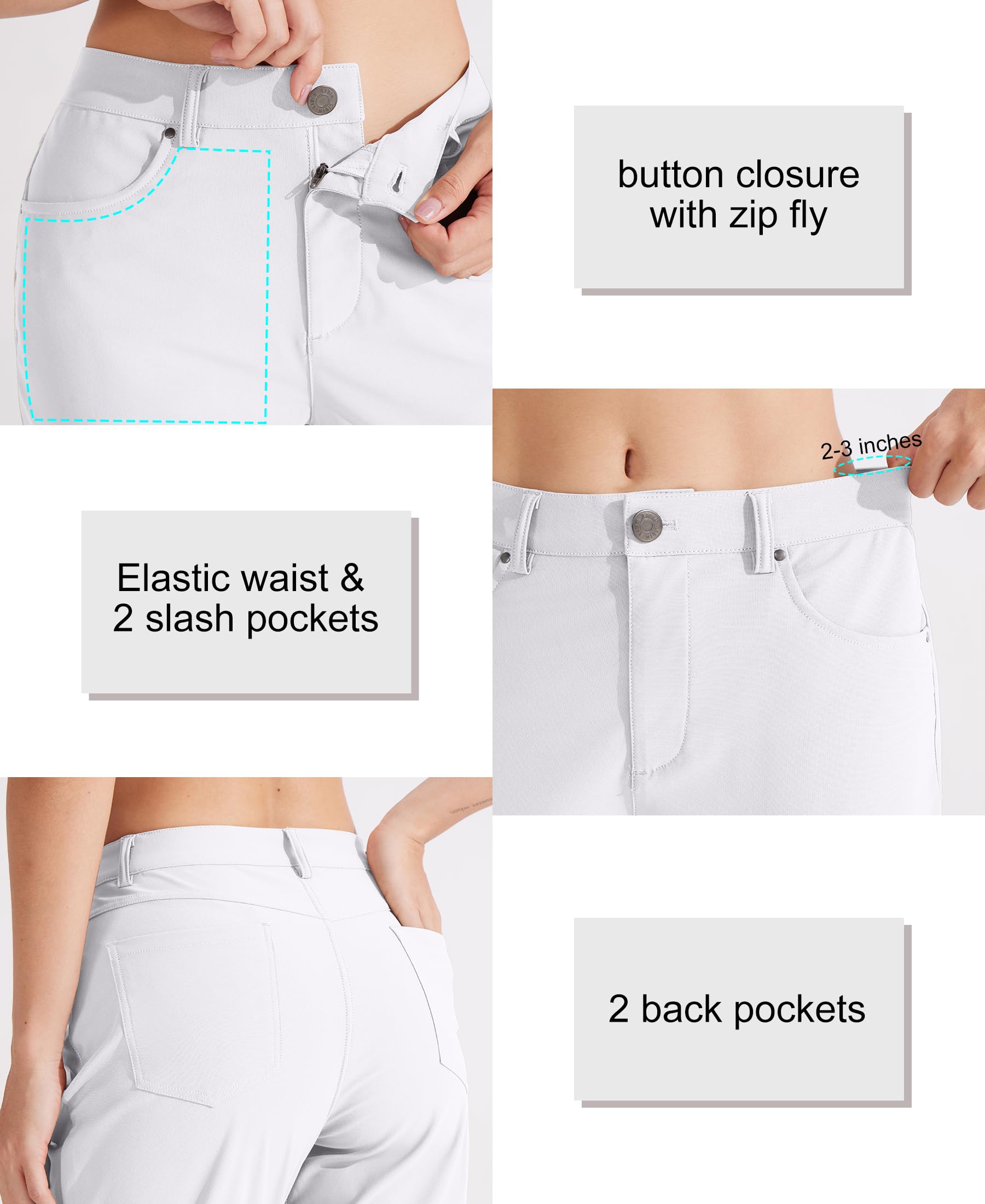 Libin Pantalon habillé pour femme 73,7 cm, 78,7 cm, extensible, jambe droite, pantalon de travail, pantalon de golf décontracté pour le bureau, le travail, le voyage, léger, blanc, 42