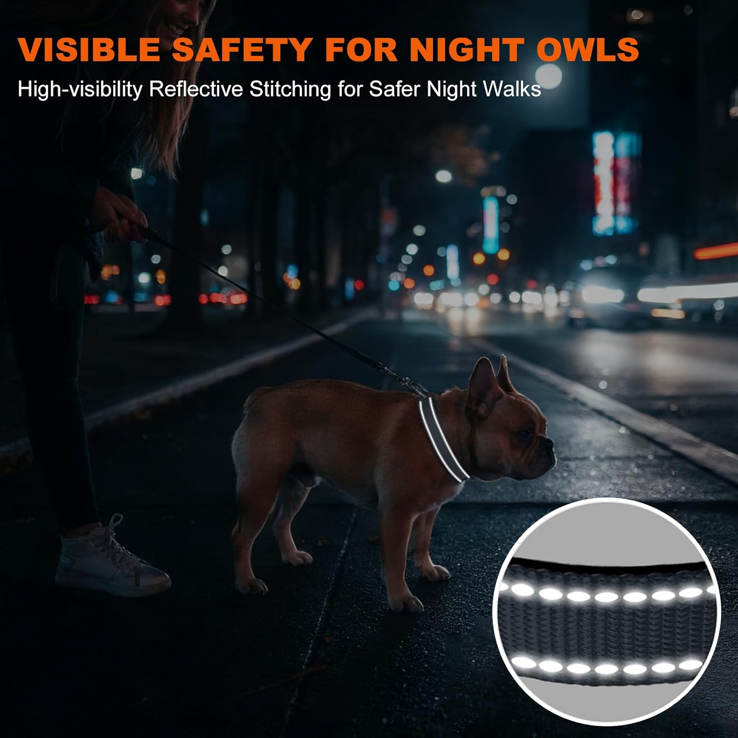 Taglory Reflective Small Dog Collar, Comfortable for Safe Night Walks, Grey image 5