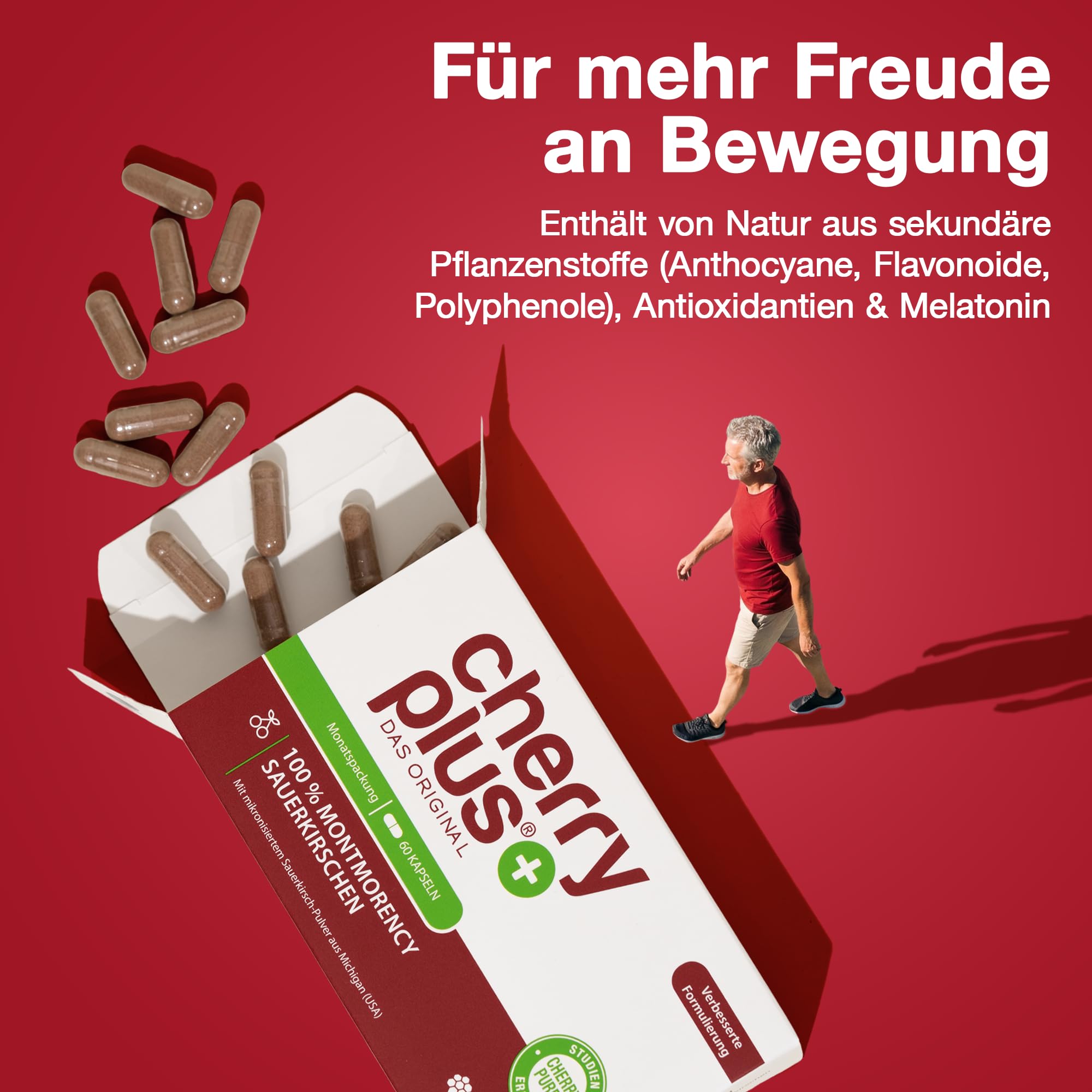 Original Montmorency Sauerkirschen Kapseln – 55.000 mg Sauerkirschen pro Tagesdosis (50:1 Sauerkirsch Extrakt) – 80 Kirschen/Tag – vegan, ohne Zusätze, deutsche Herstellung – Cherry PLUS