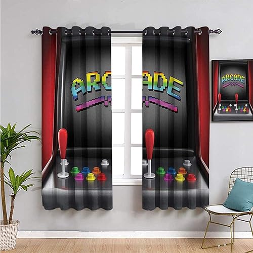 Arcade Machine - Cortinas opacas electrónicas retro para juegos de los años 80 y 90, cortinas impresas en 3D, cortinas de oscurecimiento con ojales