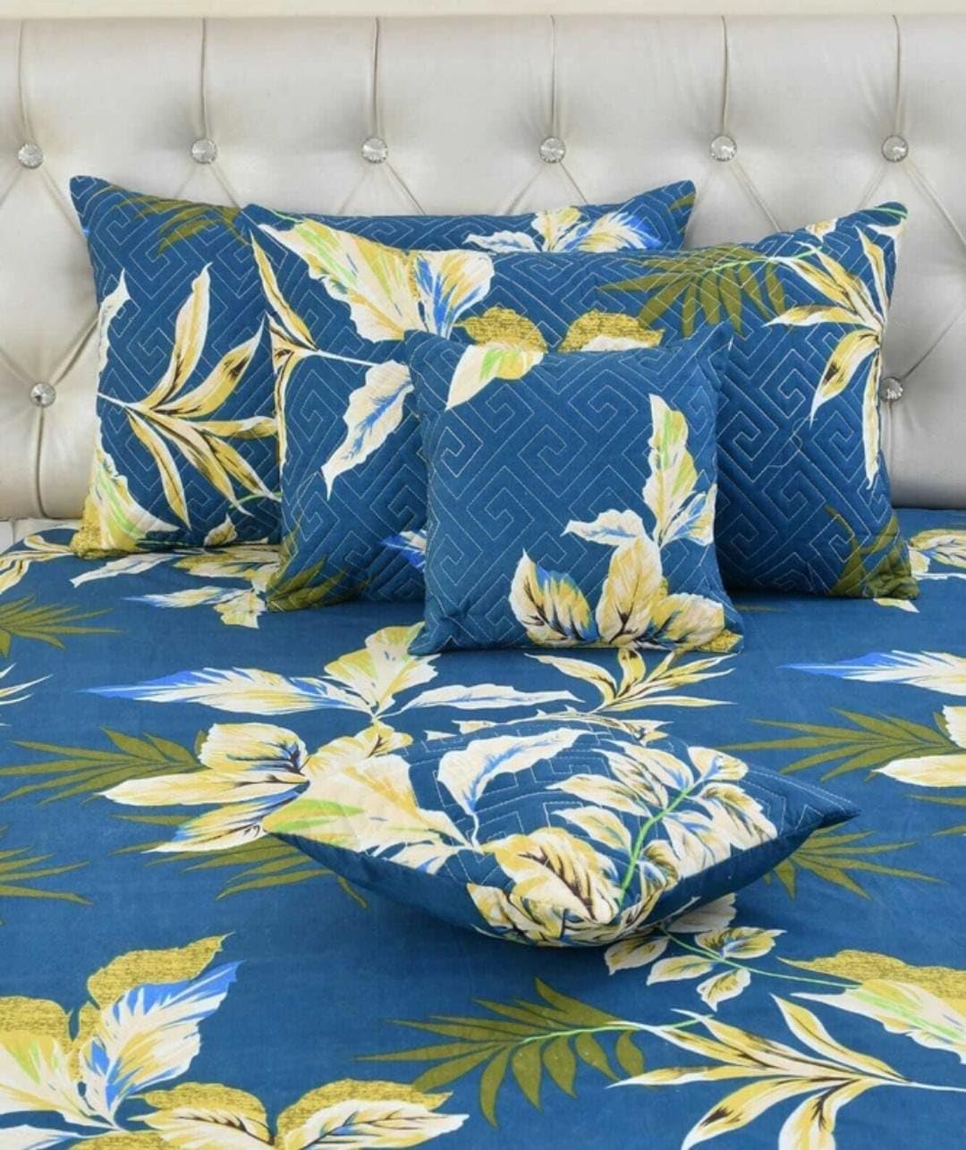 Premium Cotton Blend 5 Piece Double Bedsheet Set with Floral Printed | 1 Double Bedsheet + 2 Pillow Covers + 2 Cushion Covers, Soft & Comfortable-picture-38