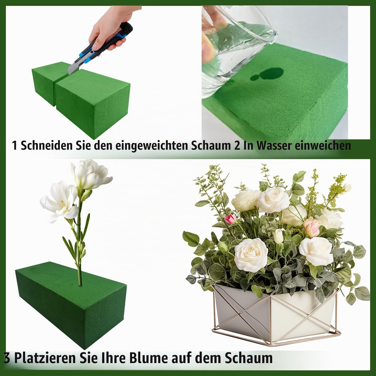 HXJDAM 4 Stück Blumensteckschaum, Steckmasse für frischblumen 22.5x10.5x7cm, Nasssteckschaum Steckschwamm für Blumen, Steckschaum für Blumen, Kunstblumen, Basteln, Feiern Küche, Haushalt & Wohnen