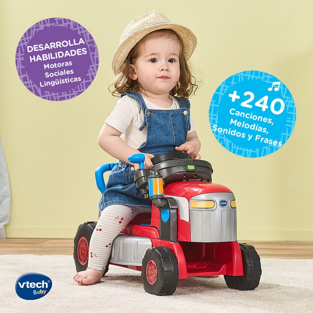 VTech-Baby Convertible 3 en 1 Tractor y Cortacésped, Juguete Niños +1 Año, Correpasillos y Andador con Volante Interactivo, Canciones, Melodías y Juegos de rol, Versión ESP