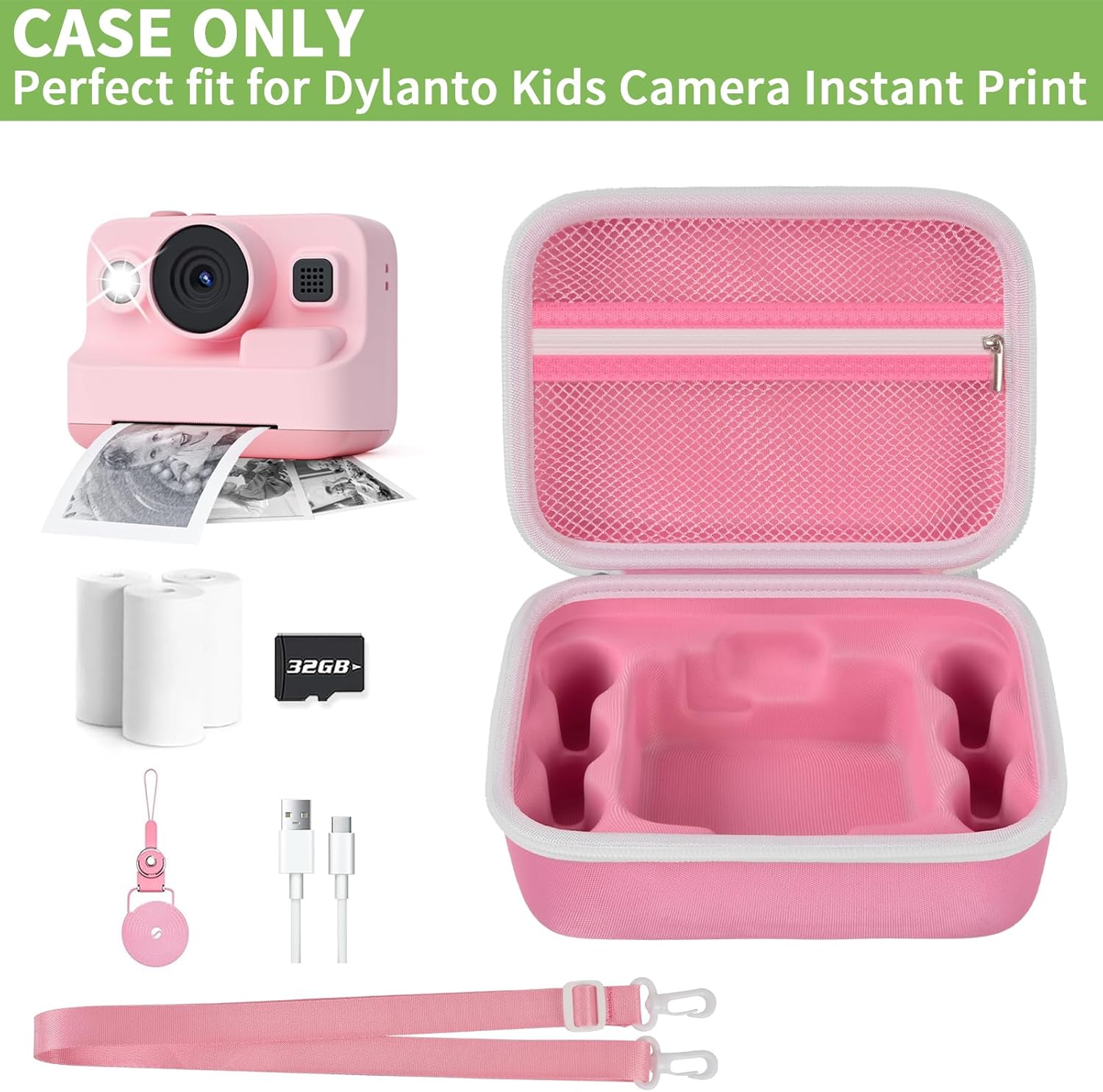 ALKOO Case Compatible with Dylanto Kids Camera Instant Print, 1080P Kids Instant Digital Video Cameras Holder, Portable Toy Storage for SD Card, Photo Paper, Lanyard and USB Type-C Cable (Box Only)