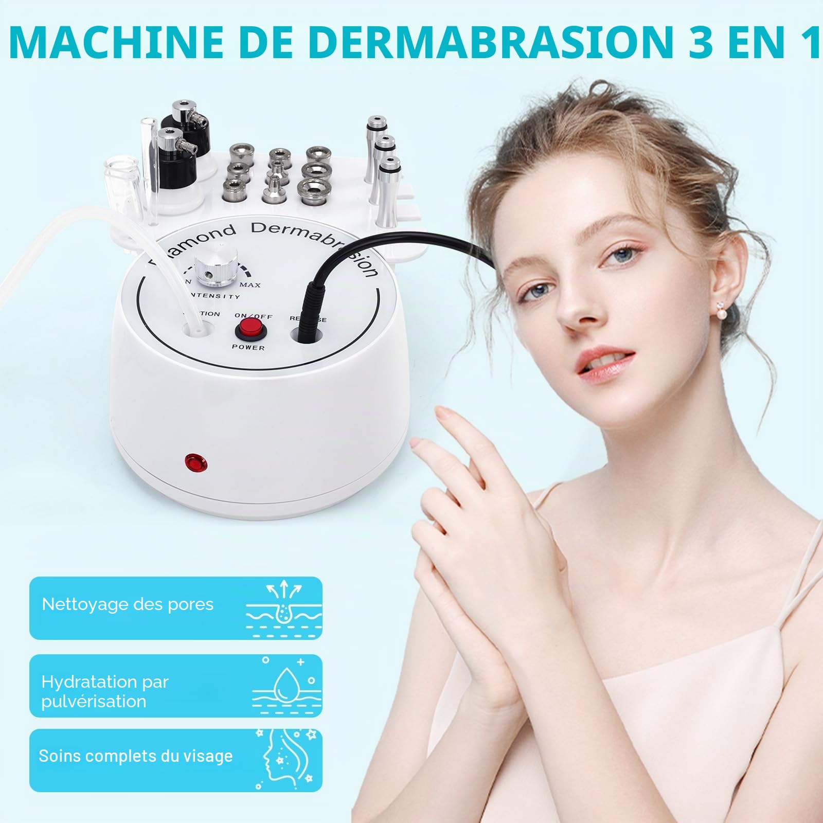 3 en 1 diamant microdermabrasion machine, personnel salon | beauté spécial Magic Rod, flacon de pulvérisation, tube de verre sous vide et d'autres équipements professionnels