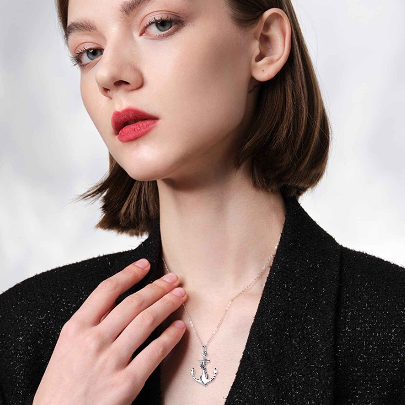 YAFEINI Anker Damen Kette 925 Sterling Silber Damen Halskette Schmuck Kette für Mädchen Herren Damen