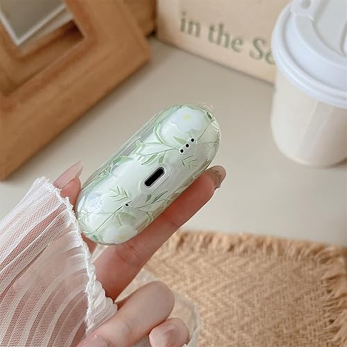 Miniatura 9 de MINSCOSE Funda transparente compatible con AirPods ProPro2, bonito diseño de patrón de flores con llavero floral, funda protectora de TPU suave a