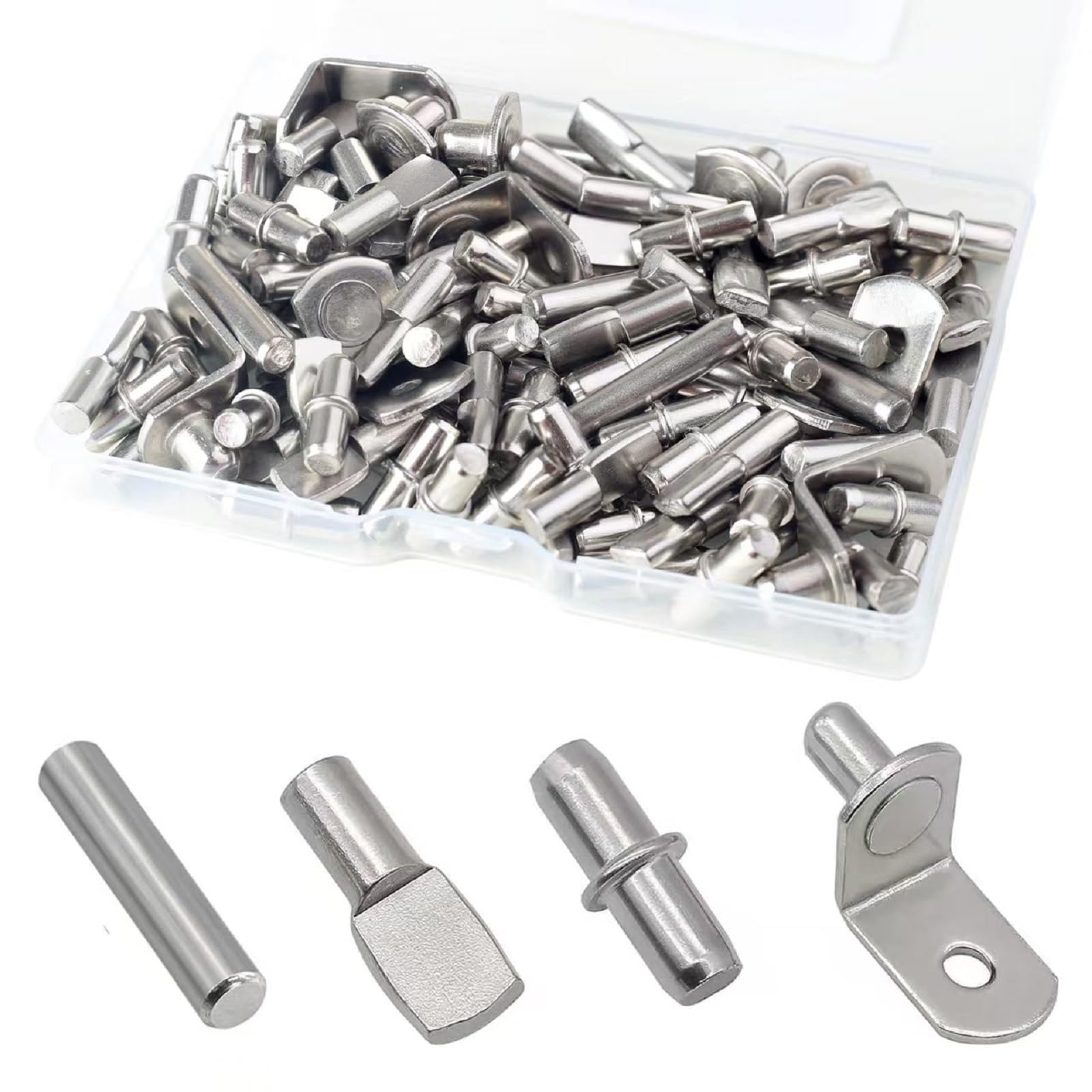 108 Pcs Shelf Pins Kit, Metal Nickel Plated Shelf Support Pin, Bookshelf Pegs Cabinet Shelf Bracket Pegs Shelf Pins Holders for Kitchen Furniture & Closet 4 Styles ( 5mm & 1/4inch )