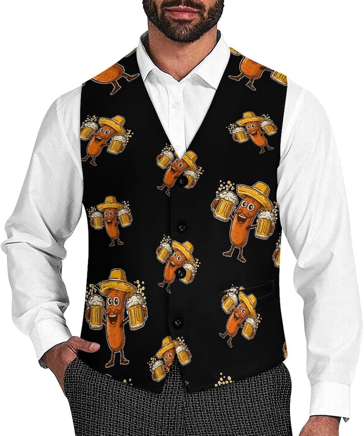 Sausage Beer Mugs Mens Suit Vest Formal Dress Business Wedding Groom Tuxedos Waistcoat with Pocket