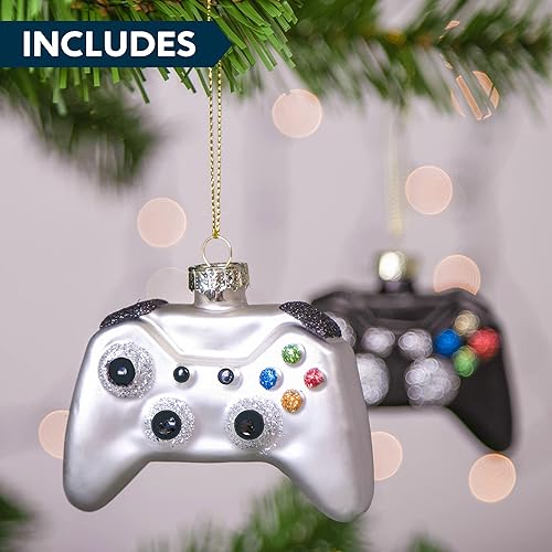 Miniatura 6 de JOYIN Controlador de videojuegos de cristal de Navidad, adorno pequeño, mini juego de 2 piezas en blanco y negro soplado para colgar en el árbol,