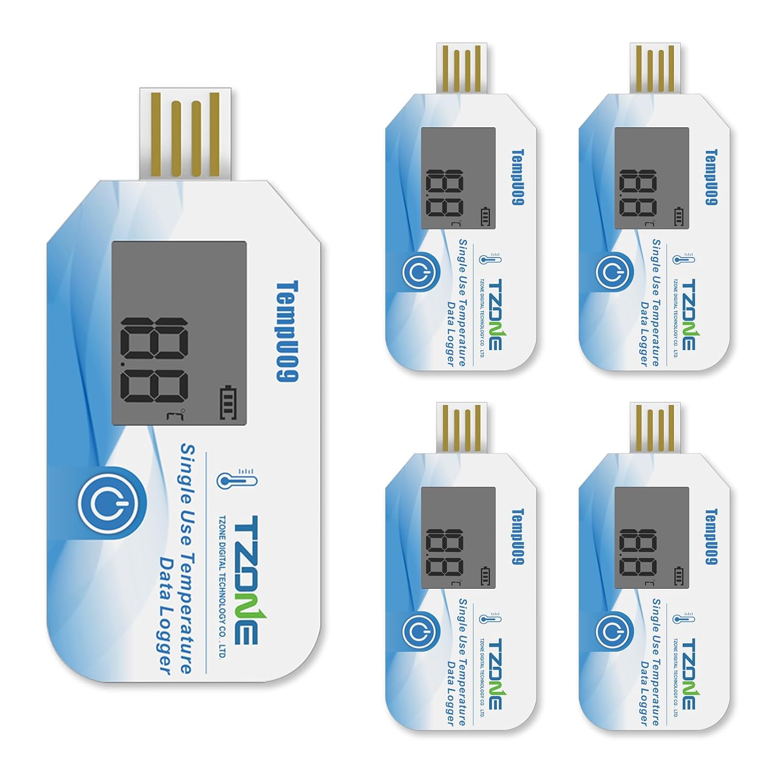 Tzone USB Temperature Data Logger Disposable Temp Recorder with PDF/CSV Report TempU09, Waterproof Digital Freezer Thermometer Datalogger 32000 Recording for Medical Refrigerator Transport Storage