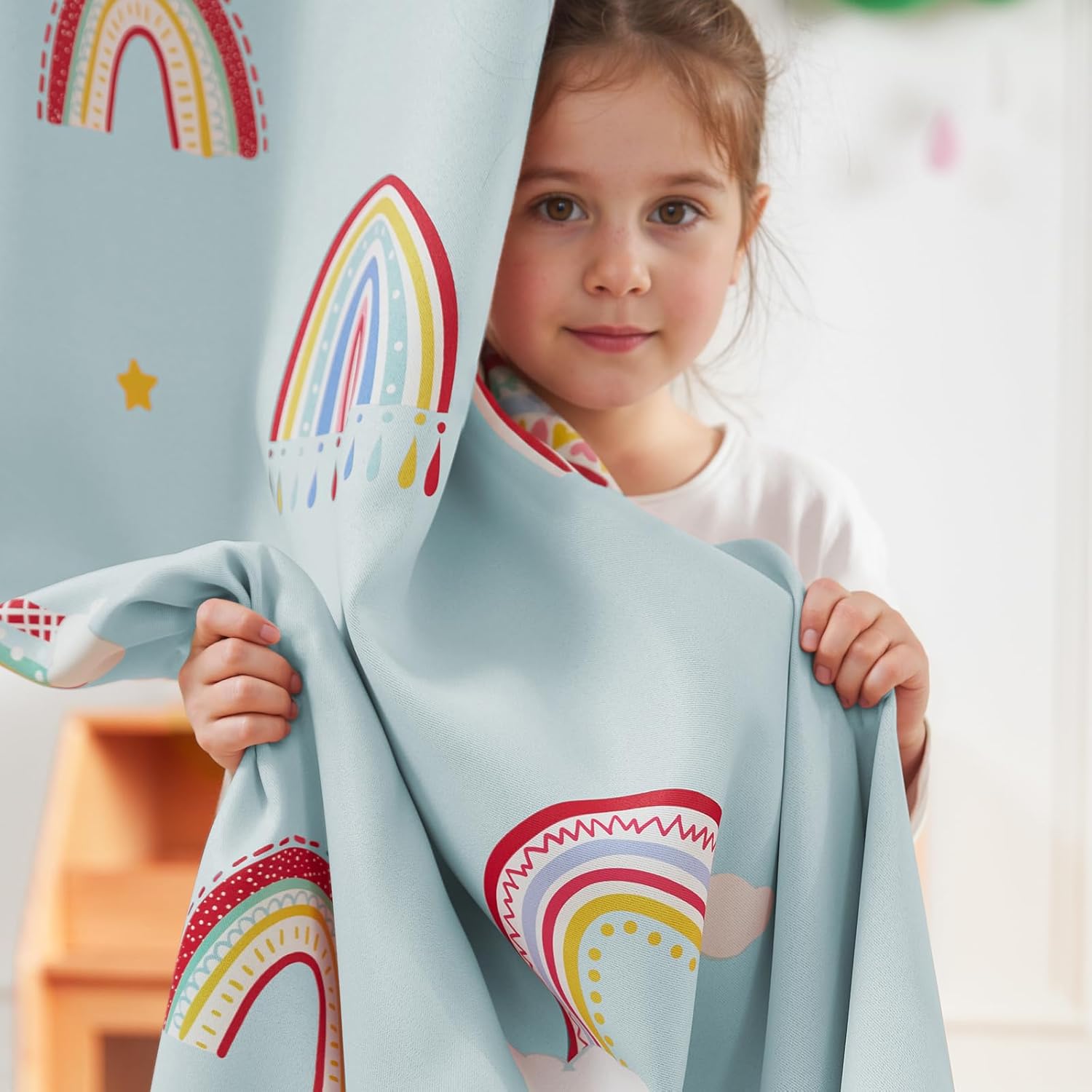 jinchan Nursery Blackout Curtains for Kids Room Rainbow Blue Curtains Cute Girls Bedroom Dorm Playroom Window Treatment Grommet Thermal Insulated Room Darkening 2 Panels 84 Inch Length
