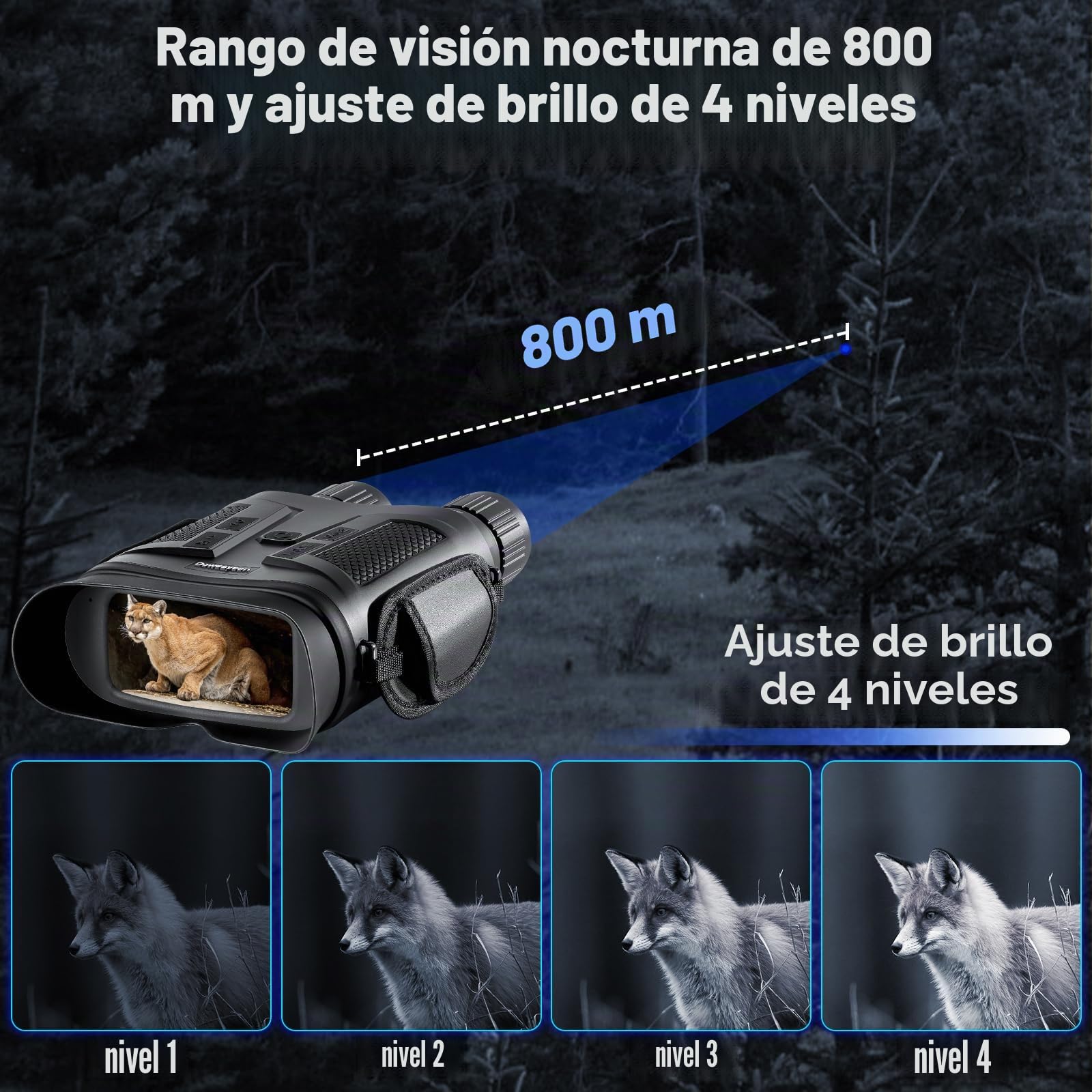 Prismáticos de Visión Nocturna HD con Pantalla de 4", Batería Recargable 7000mAh, Largo Alcance 800m, Objetivo de 42mm, Zoom 5X, Óptica Digital para Observación de Fauna, Camping y Rescate