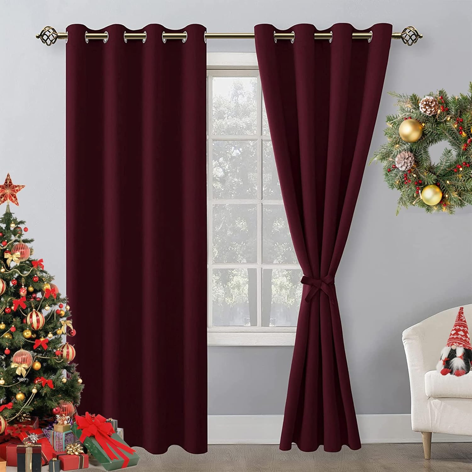 Hiasan blackout curtains 52x84 with tiebacks, burgundy