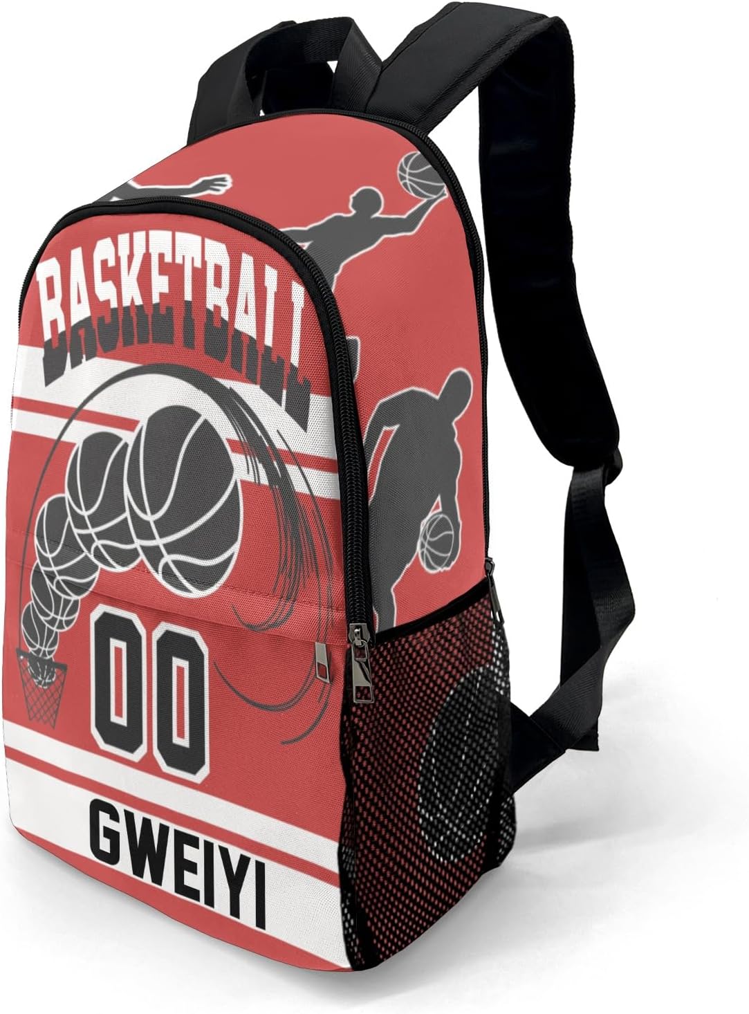 Personalized Basketball Printing Sports Backpack,Waterproof Backpacks for Teen Boys Girls, Customized Laptop Backpack for Men Womens.(Red)