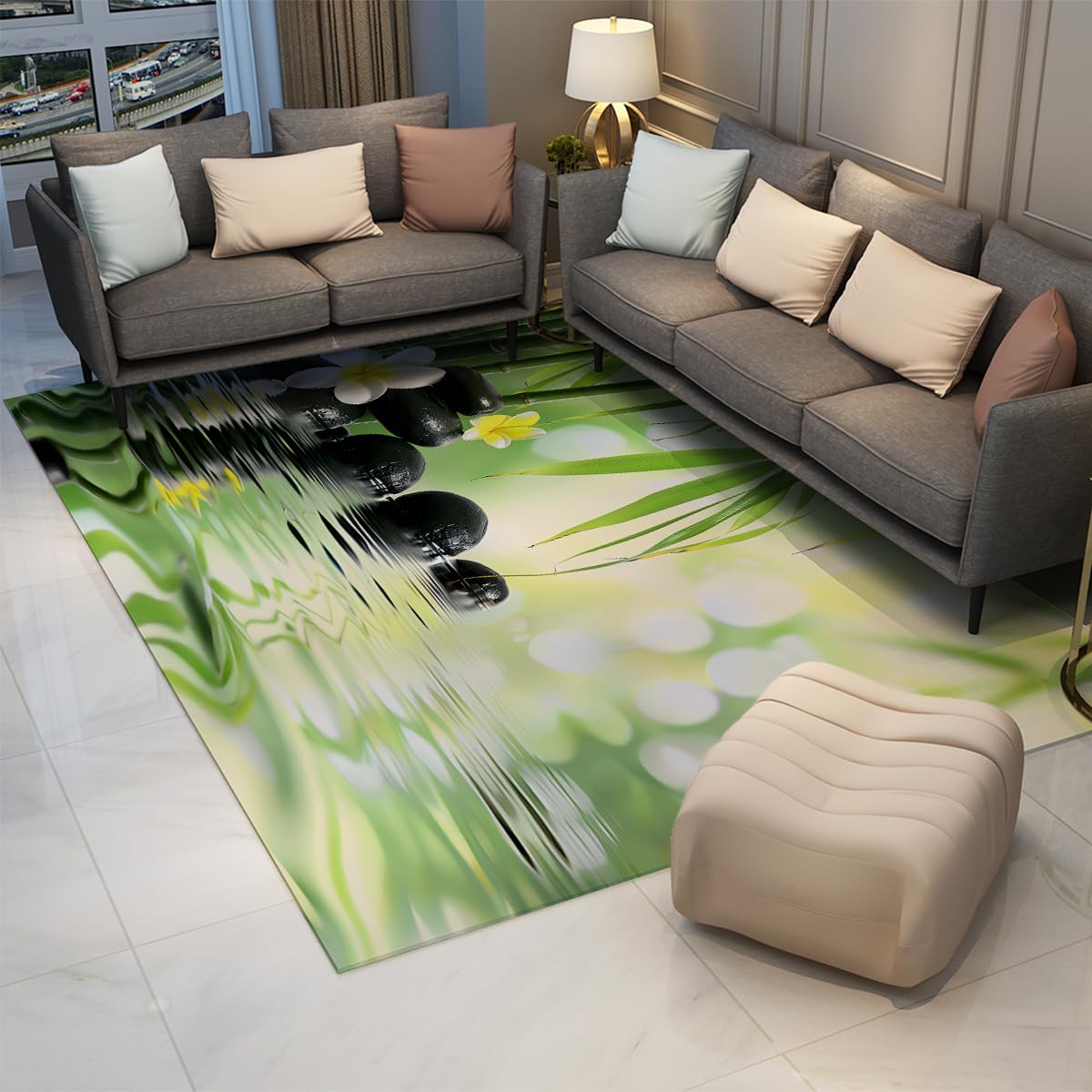 Cichy dywan bambusowy 60x120cm kamienny lekki antypoślizgowy dywan scena wodna design do salonu sypialni dekoracja domu przód sofa korytarz salon
