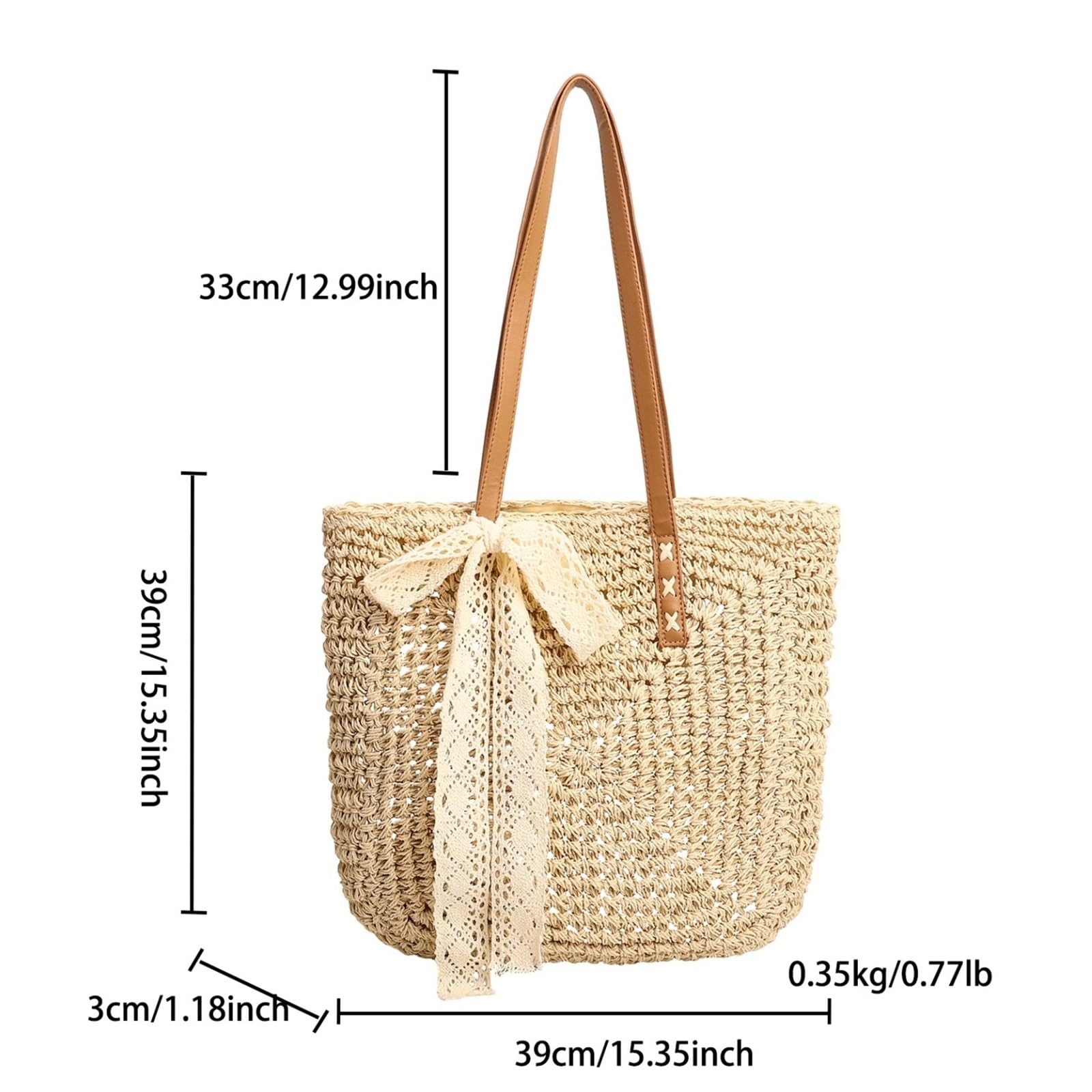borsa donna estiva Borsa for la spesa a spalla intrecciata in paglia casual da donna di grande capacità spiaggia