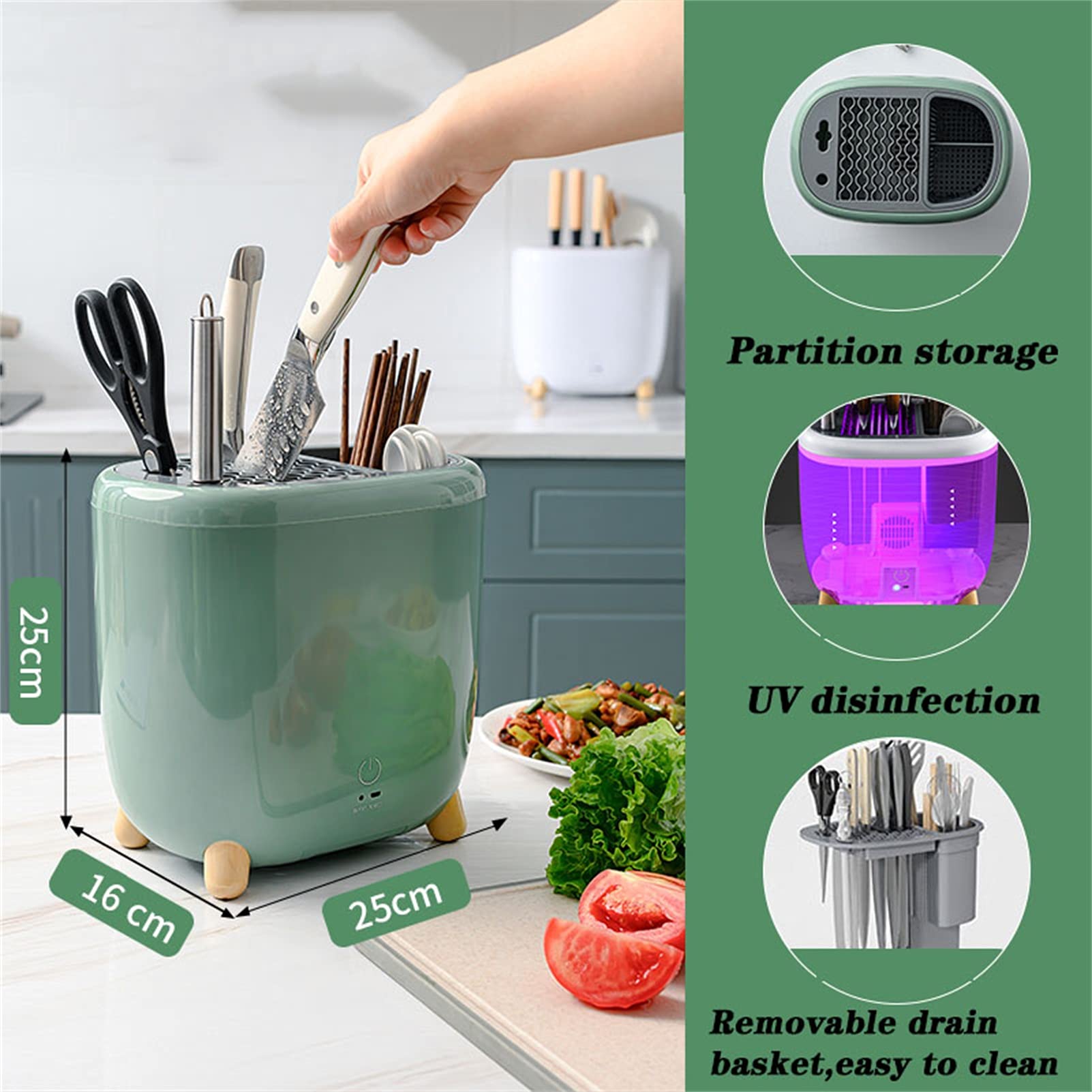 CGF- Soporte para Bloques de Cuchillos, máquina de Palillos de Tenedor de desinfección, irradiación Ultravioleta UV, Secado con Aire Caliente, Almacenamiento de Cuchillos para Ahorrar Espacio