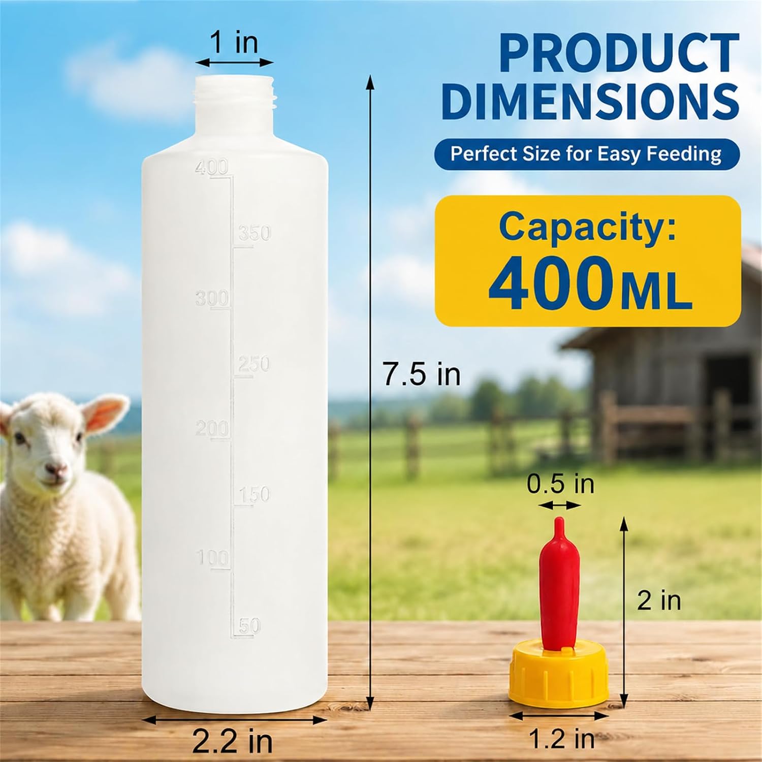 Okllen 10 Sets 400ml Lamb Feeding Bottle with 20 Nipples, Plastic Goat Milk Feeder for Goats, Lambs, Small Animal Pet Drink Bottle, Reusable Silicone Nipple for Farm Livestock Feeding image 2