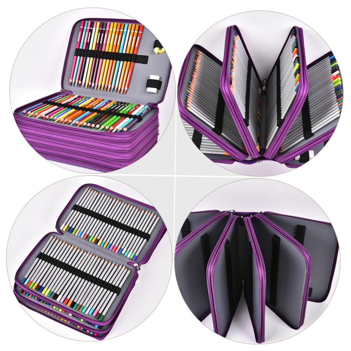 Étui à Crayons à Dessin Trousse à Fournitures de Bureau Grosse Capacité 252 Trous Organisateur PU Multifonctionnel pour Écolier Artiste