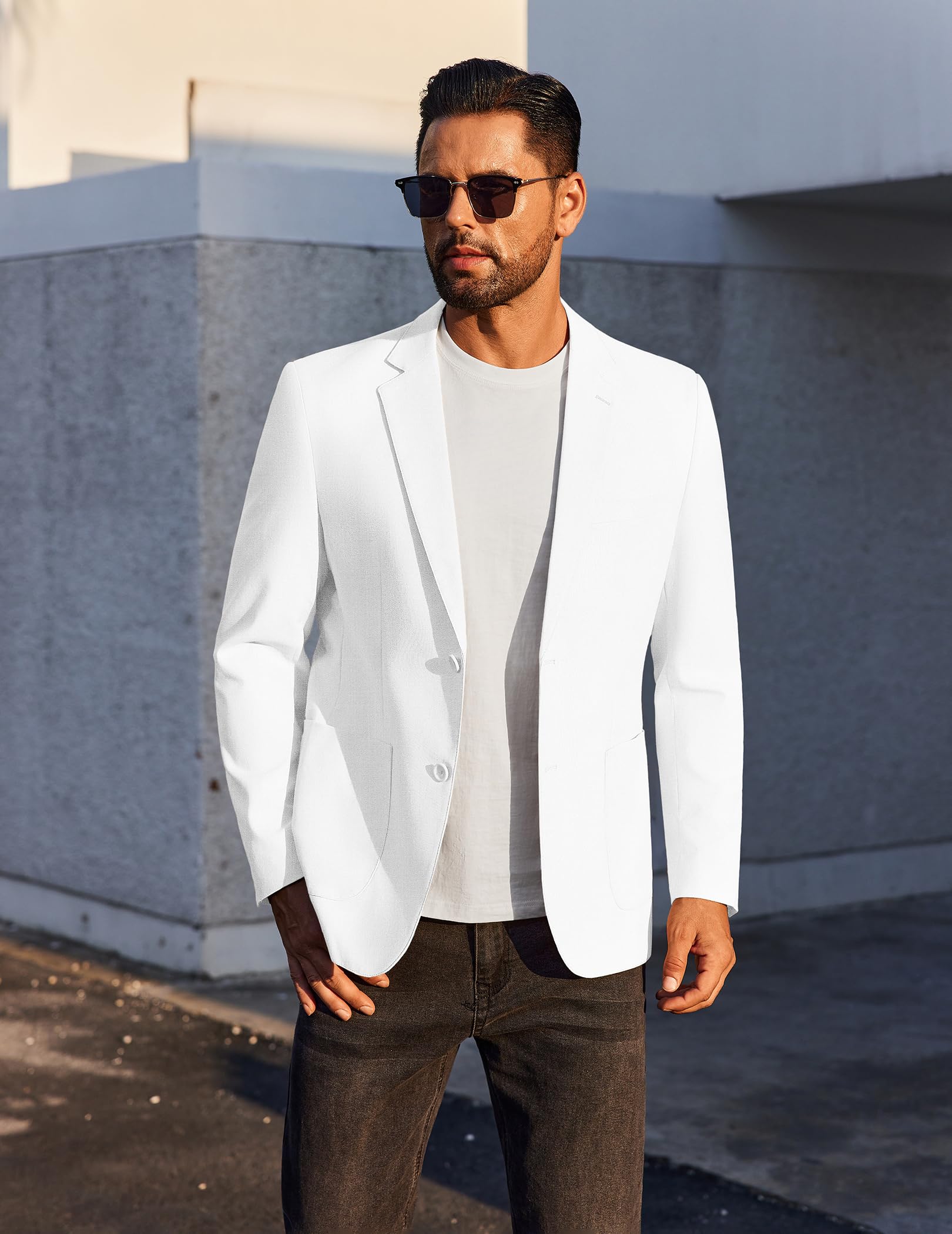 COOFANDY Blazer décontracté en lin pour homme - Léger - Deux boutons - Veste de costume