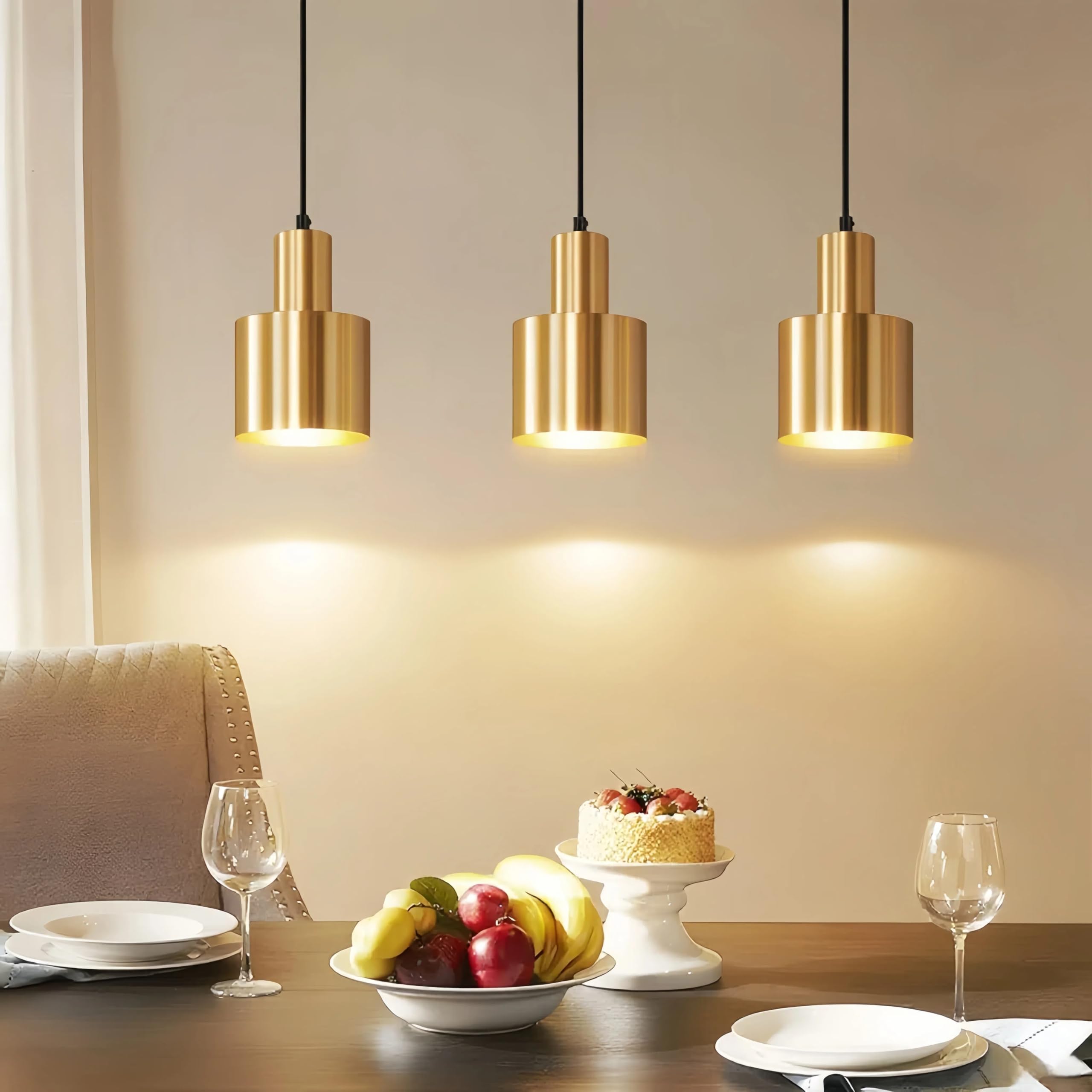 Lámpara Colgante Moderna Dorada de Metal, E27 de 3 Luces, para | Comedor, Salón e Isla de Cocina