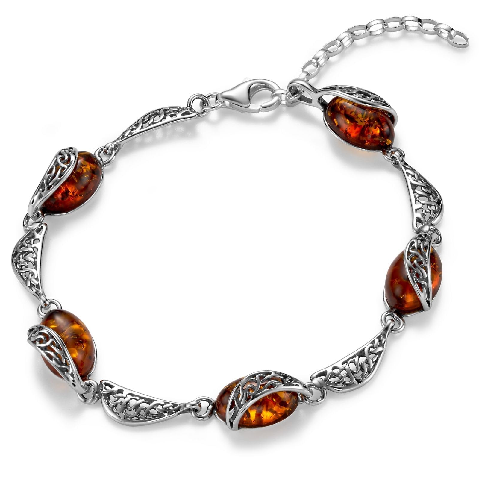 Copal Armband Damen Bernstein Silber 925 Geschenkset Tasche Karte Etui Verstellbar Armkette Valentinstag Muttertag Geburtstags Weihnachten Geschenk für Sie Frauen Freundin Mama