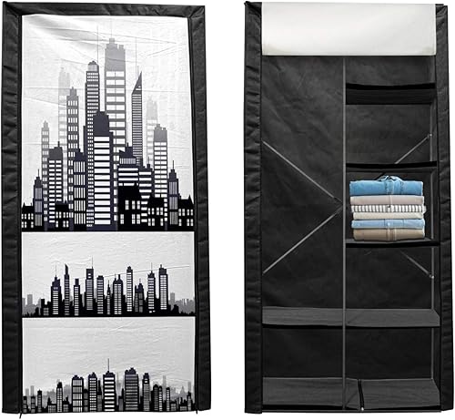 Miniatura 2 de Ambesonne City Portable Fabric Wardrobe, Silhouette Long Buildings Skyline Real Estate Pattern Architecture Inspirations, Clothing Organizer and