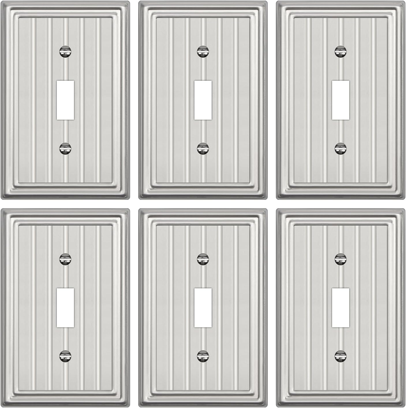 Metal Wall Plate for Electrical Outlets, Decorative Brushed Nickel Switch Plates Outlet Cover, Light Switch Cover Plate, 1-Gang Wall Plates (Single Toggle, 6 Pack)
