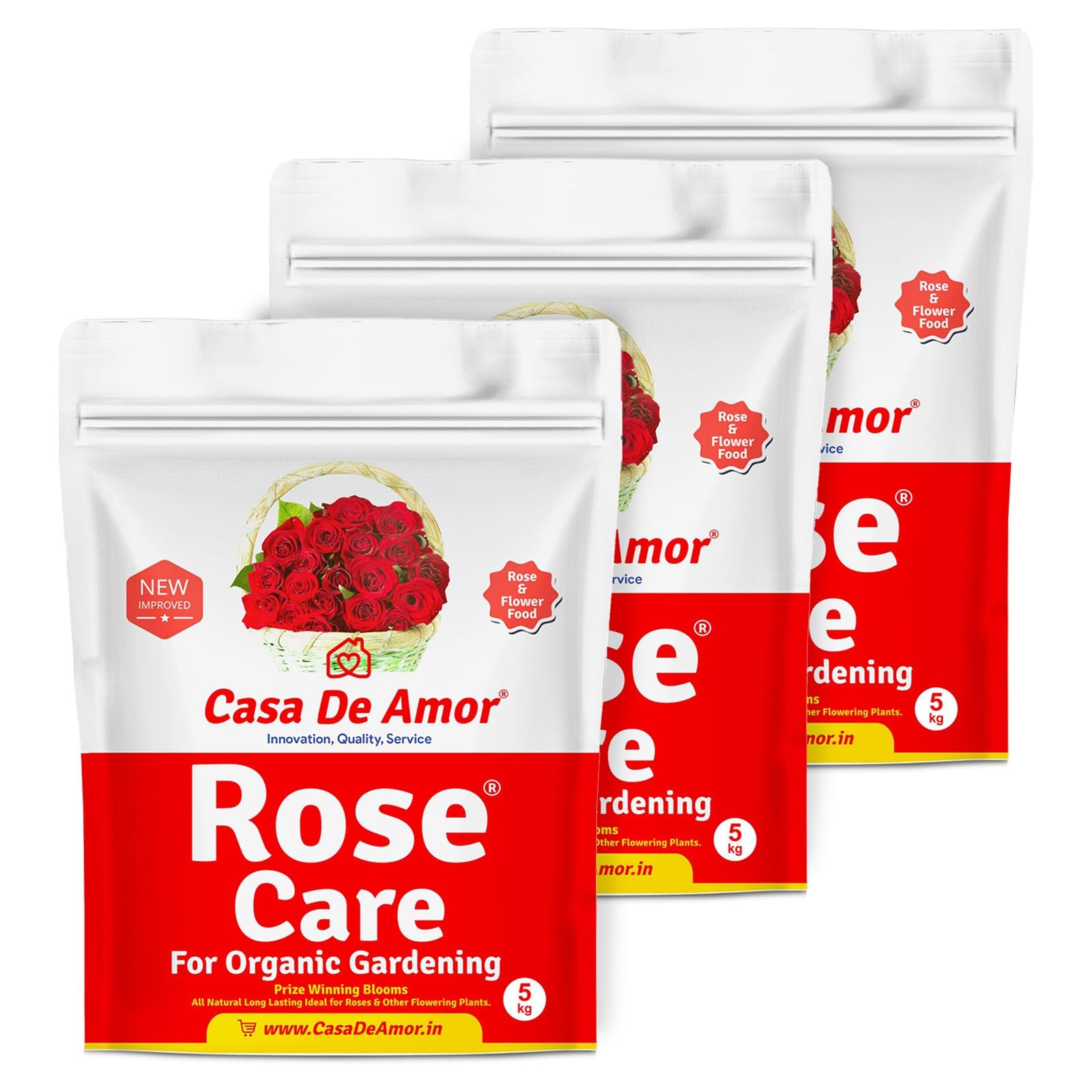 Casa De Amor Rose-Care Organic for Rose Plants | Boosts Flowering, Strengthens Roots, Suitable for All Rose Varieties (03 Packs of 5 Kg)