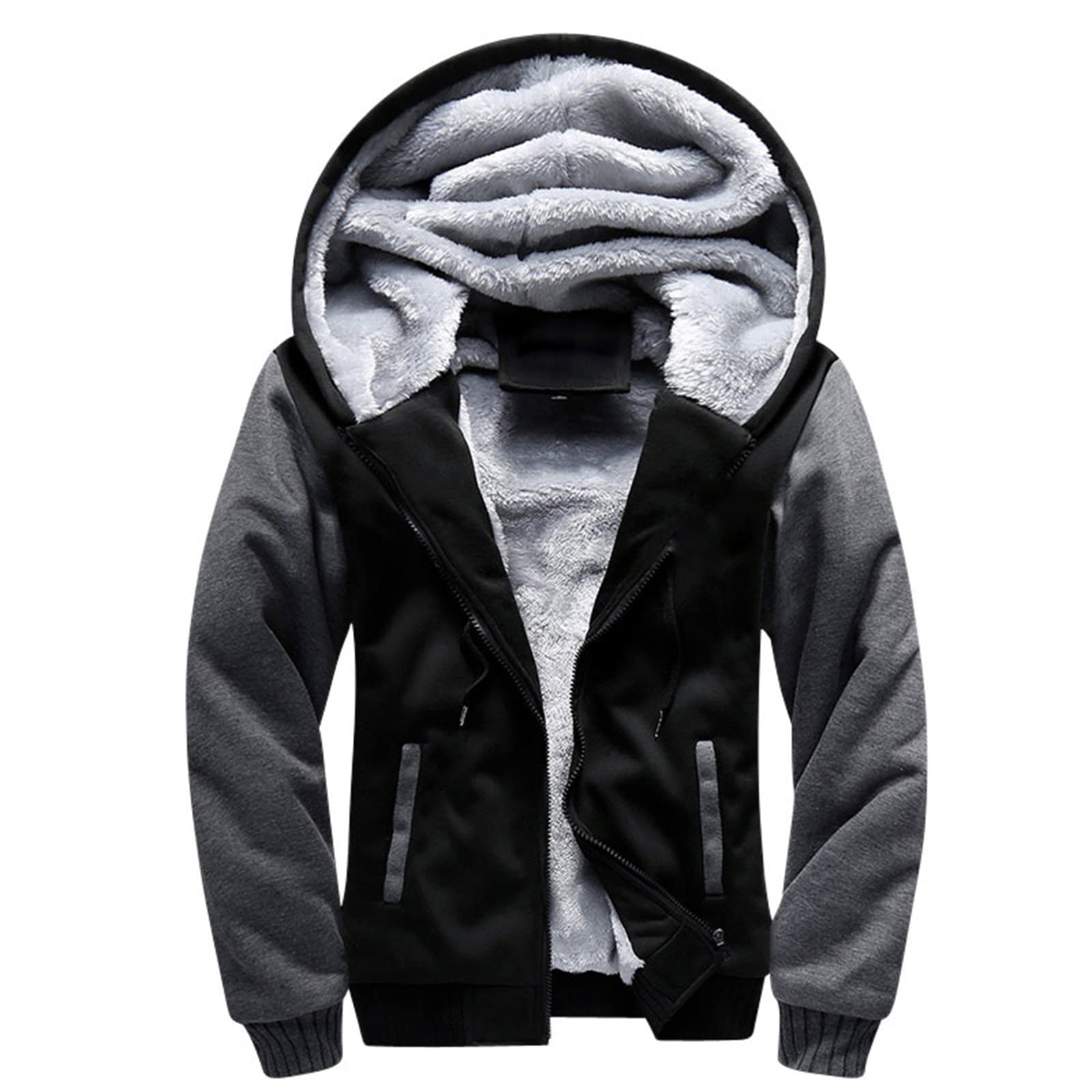 NJNJGO Męska bluza zimowa z zamkiem na całej długości, polarowa podszewka sherpa, ciepła kurtka dla mężczyzn i kobiet, M-4XL