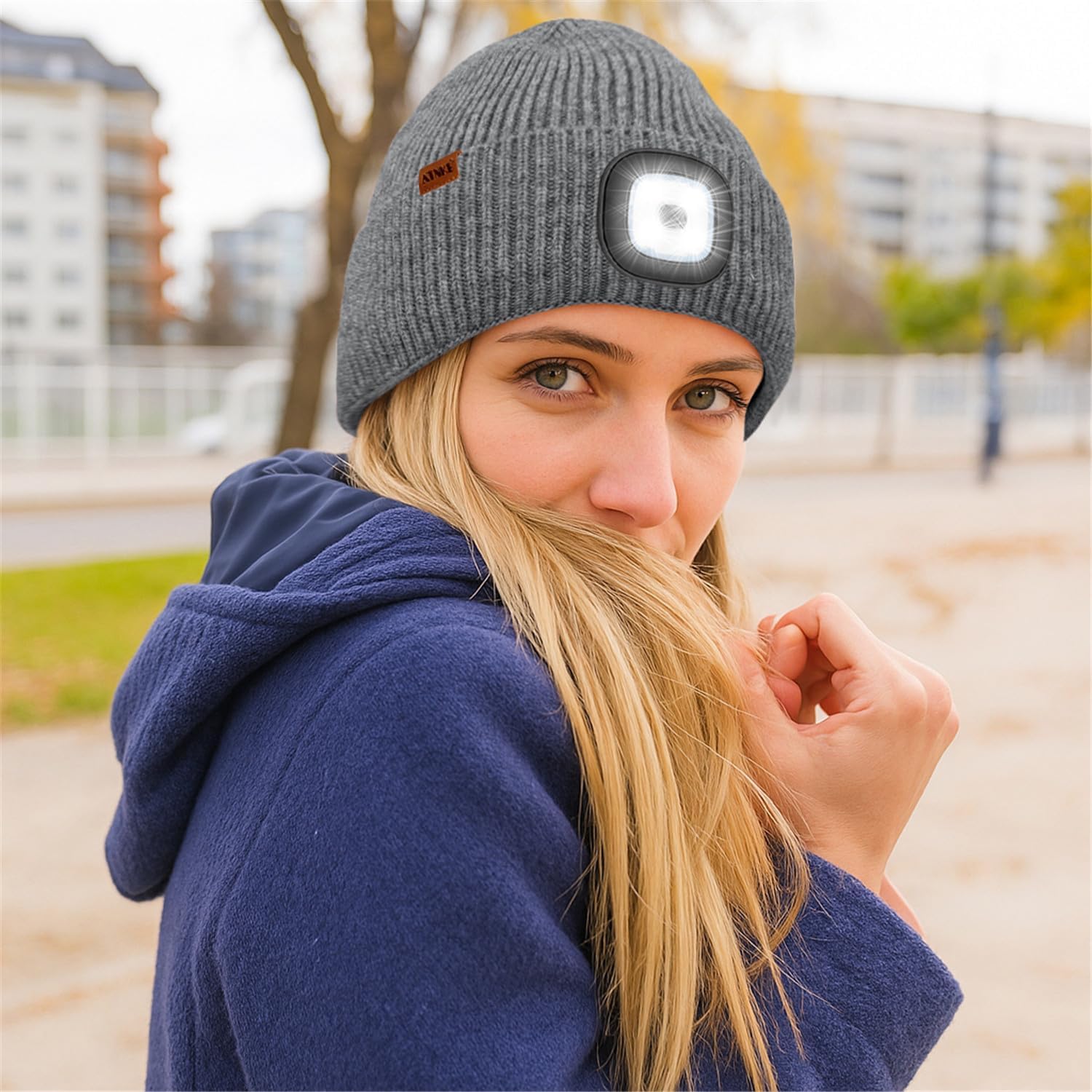 ATNKE LED Lighted Beanie Cap, USB Rechargeable 4 LED Running Headlamp Lined Fleece Hat with Light Gift for Men and Women - Image 6