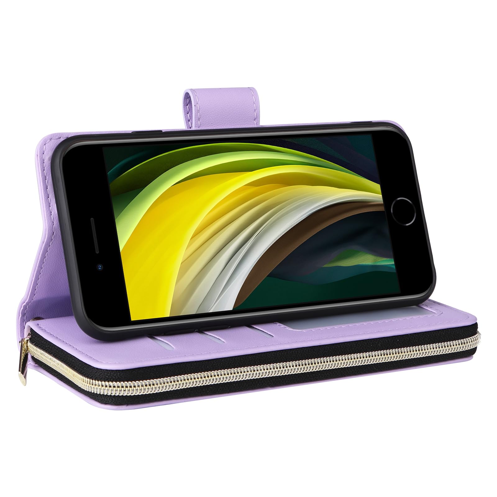 Asuwish Étui portefeuille pour iPhone 6 6S avec protection d'écran en verre trempé, sangle porte-cartes en cuir à rabat avec fermeture éclair pour iPhone 6 Six i6 S iPhone 6s iPhone 6s Phone6 6a S6