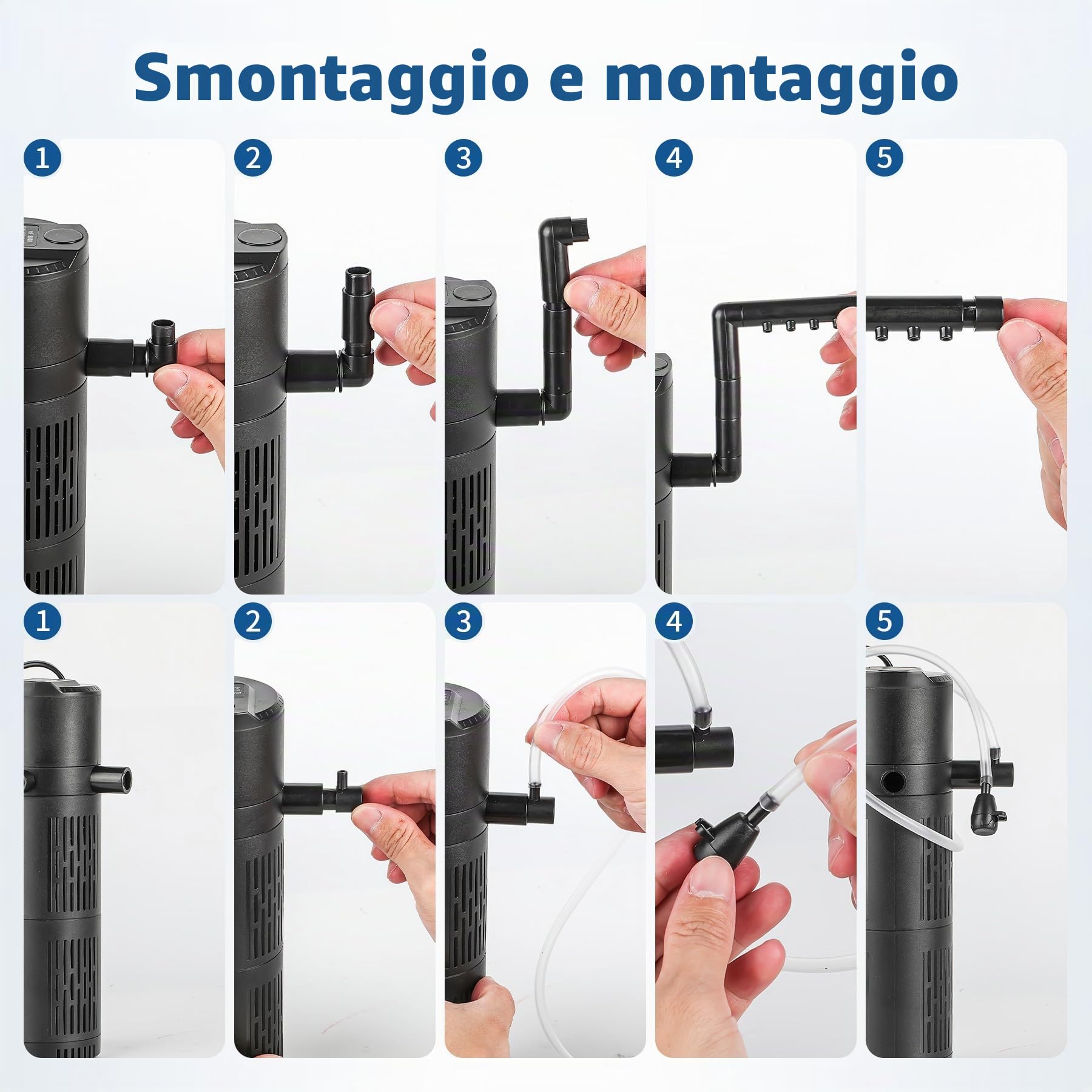 Filtro Acquario Interno 5 in 1, Pompa Acquario con Lampada di sterilizzazione 6W UV tempo regolabile, Pompa Filtro per Acquarios con Flusso Regolabile acquari da 40-1500L (800L/H)
